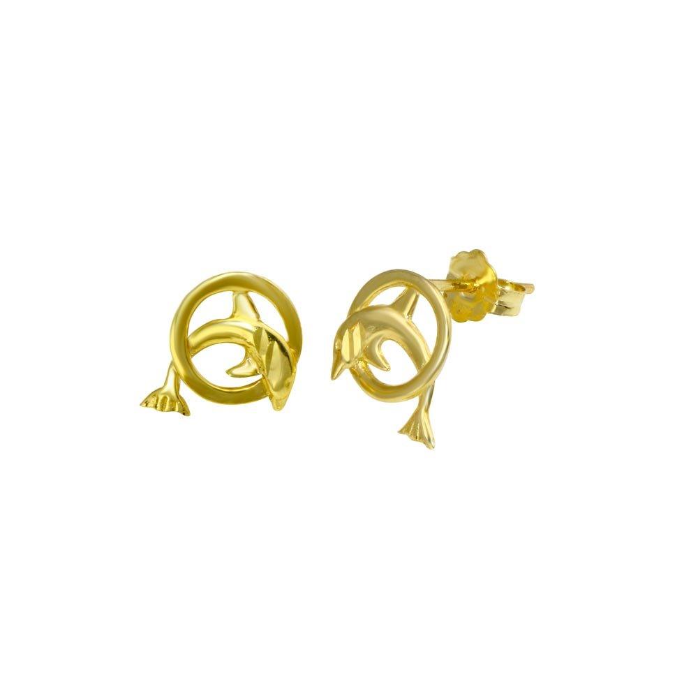 14E00032. - 14 Karat Yellow Gold Dolphin Stud Earring