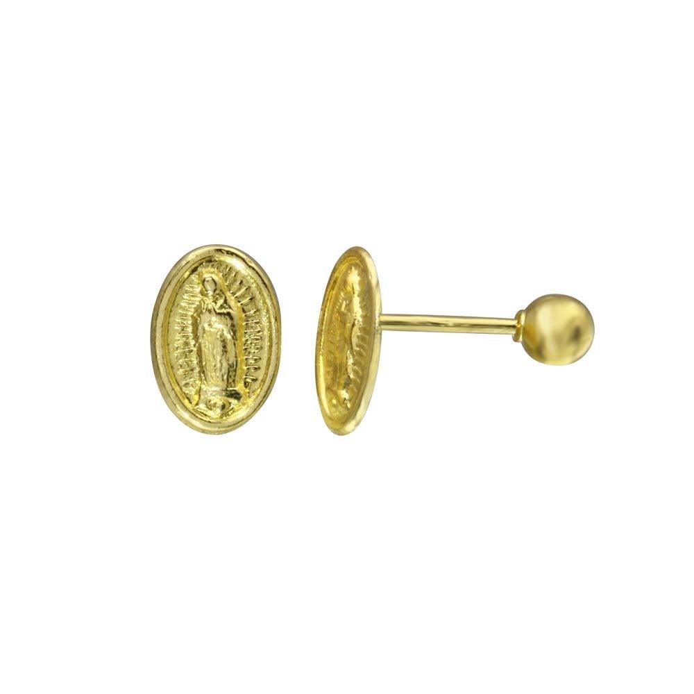 14E00038. - 14 Karat Yellow Gold Lady Guadalupe Screw Back Stud Earring