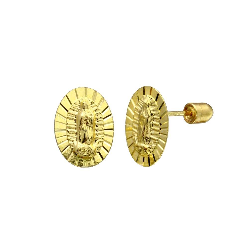 14E00041. - 14 Karat Yellow Gold DC Lady Guadalupe Screw Back Stud Earring