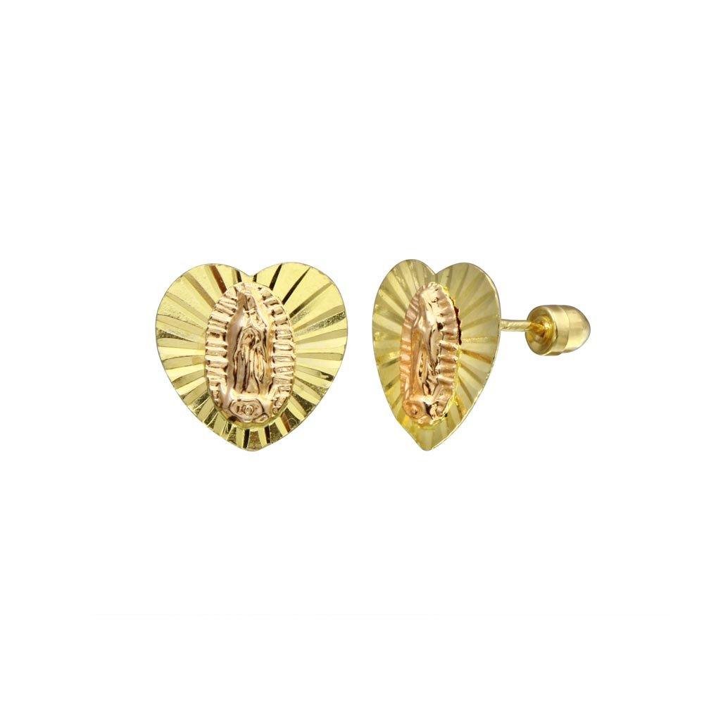 14E00044. - 14 Karat Yellow & Rose Gold DC Heart Lady Guadalupe Screw Back Stud Earring