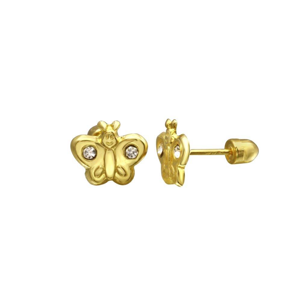 14E00045. - 14 Karat Yellow Gold CZ Butterfly Screw Back Stud Earring