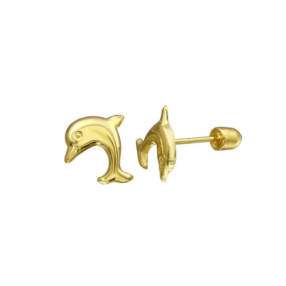 14E00046. - 14 Karat Yellow Gold Dolphin Screw Back Stud Earring