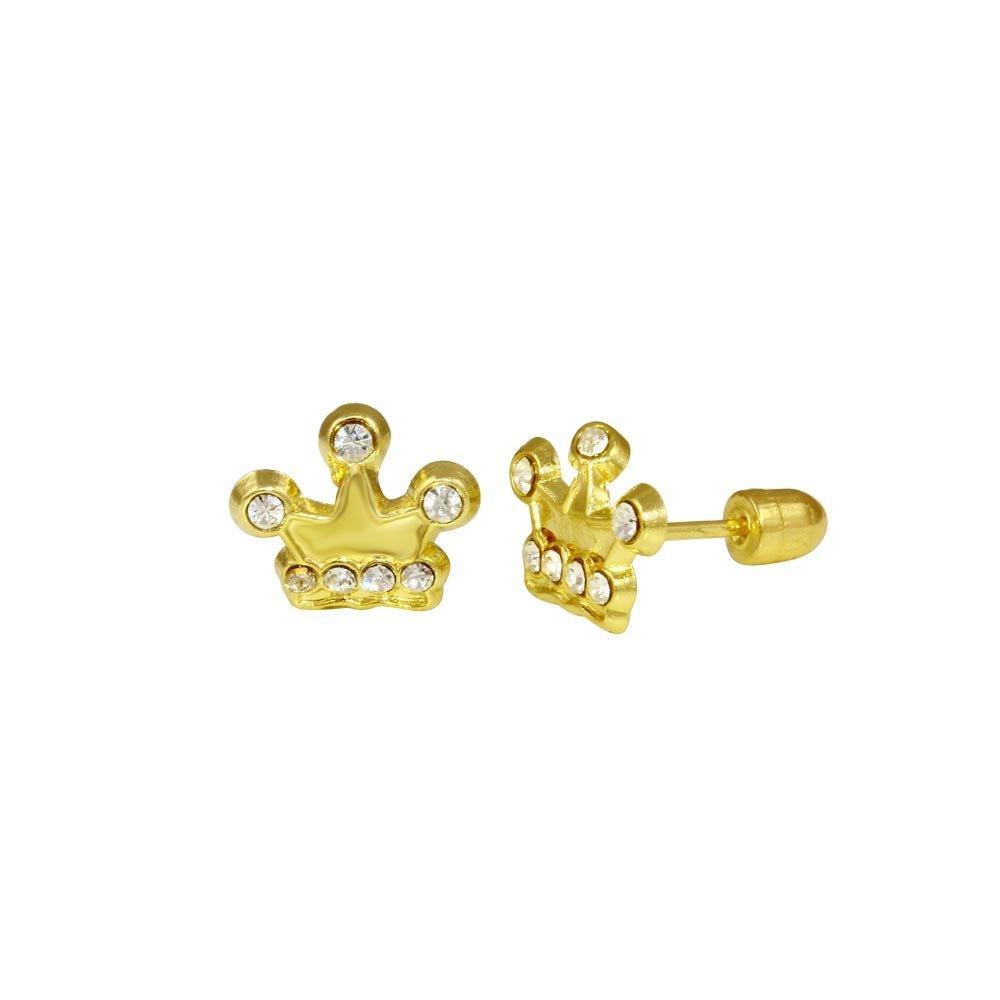 14E00056. - 14 Karat Yellow Gold Crown CZ Screw Back Stud Earring