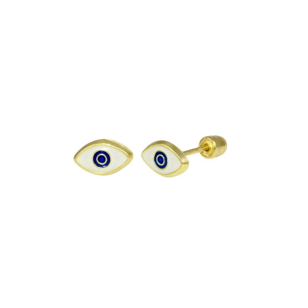 14E00059. - 14 Karat Yellow Gold Evil Eye Black CZ Screw Back Stud Earring