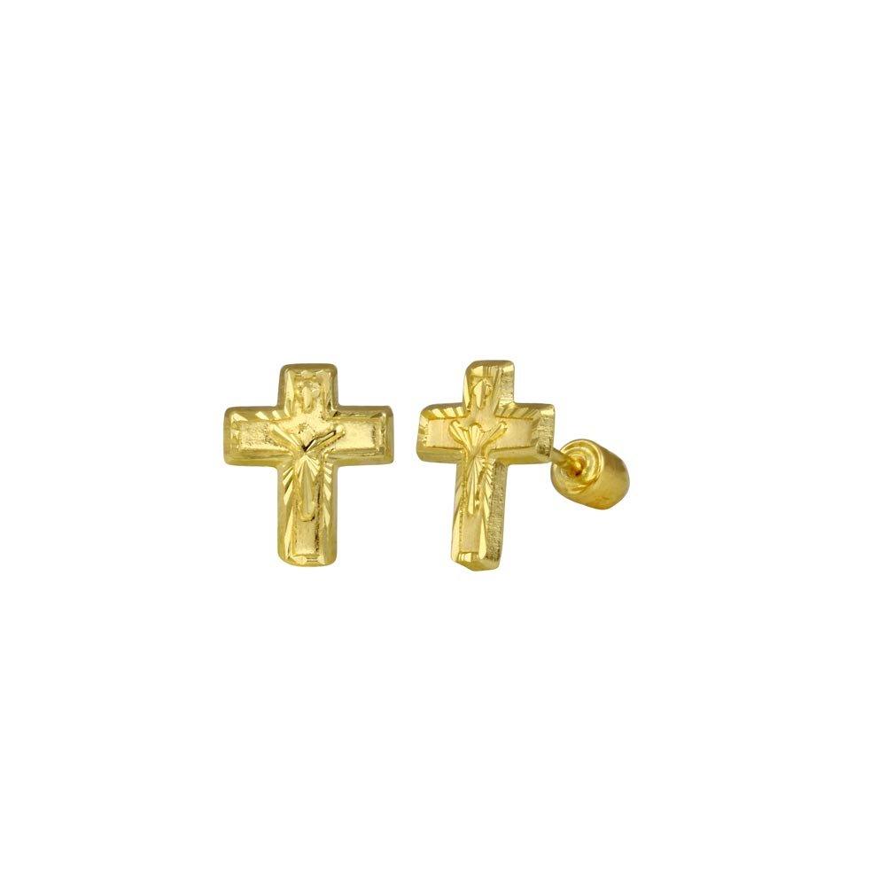 14E00061. - 14 Karat Yellow Gold Cross Screw Back Stud Earring