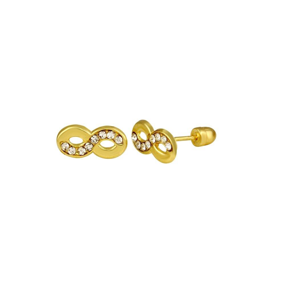 14E00064. - 14 Karat Yellow Gold Infinity CZ Screw Back Stud Earring