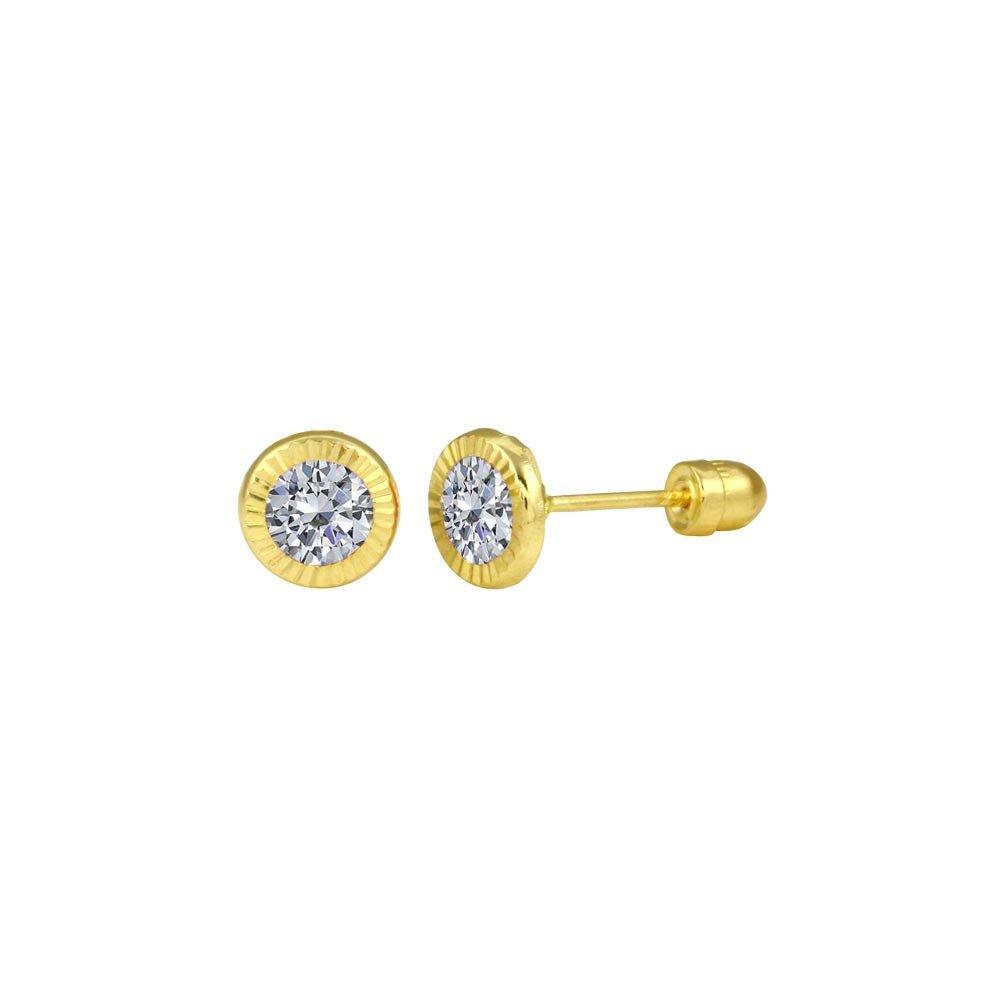 14E00066. - 14 Karat Yellow Gold Round CZ Screw Back Stud Earring