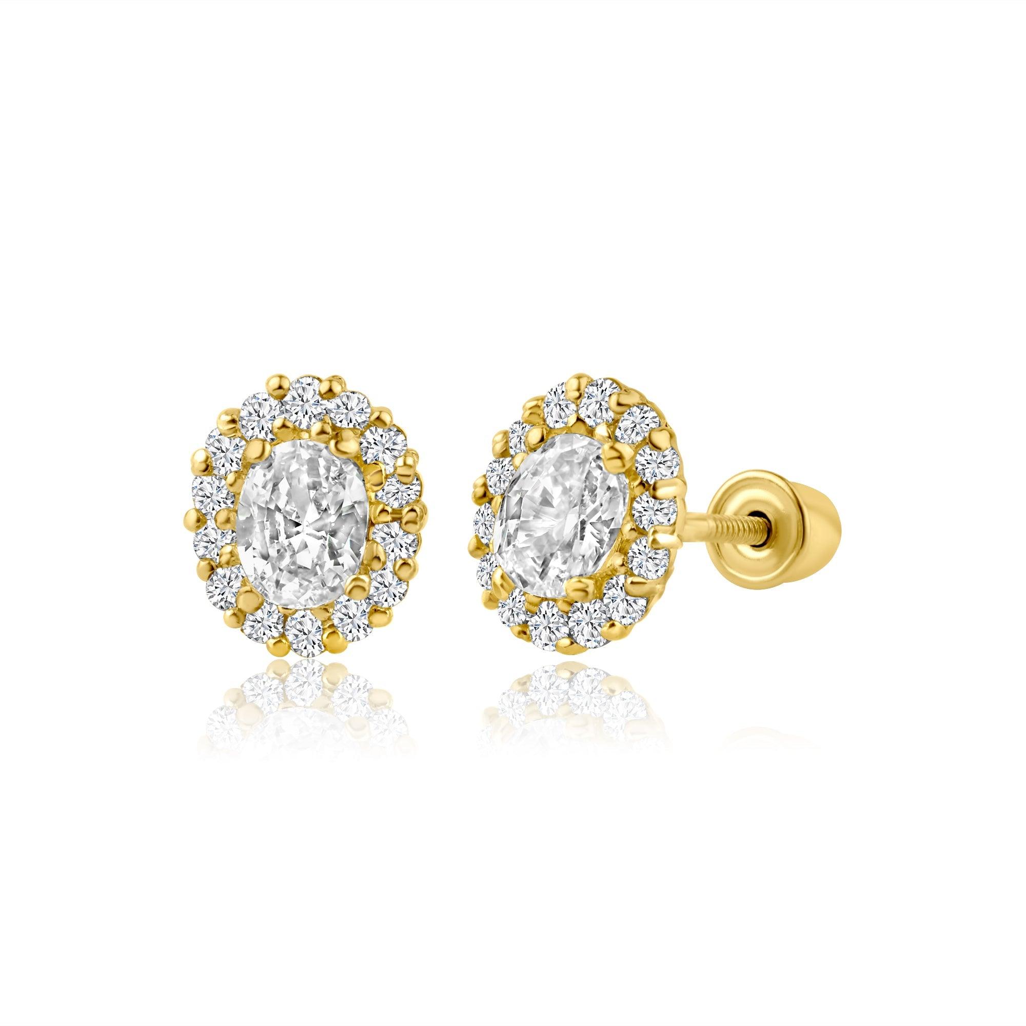 14E00080. - 14 Karat Yellow Gold Oval Stud Screw Back Earring