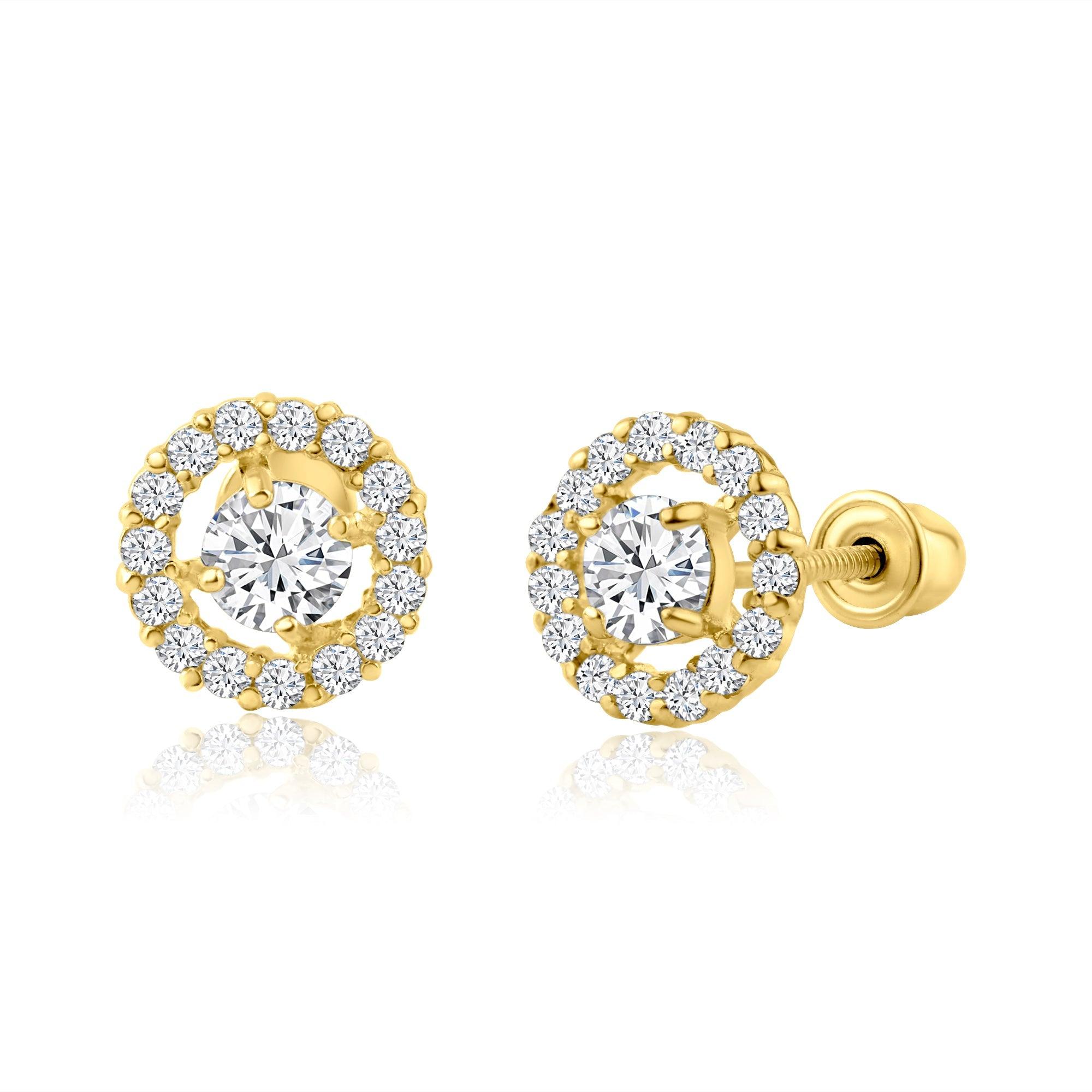 14E00081. - 14 Karat Yellow Gold Round Stud Screw Back Earring