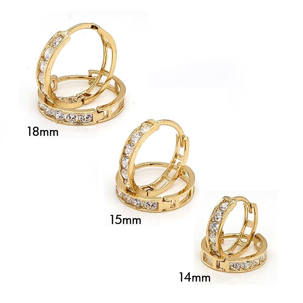 14E00100B. - 14 Karat Yellow Gold CZ Hoop Earring