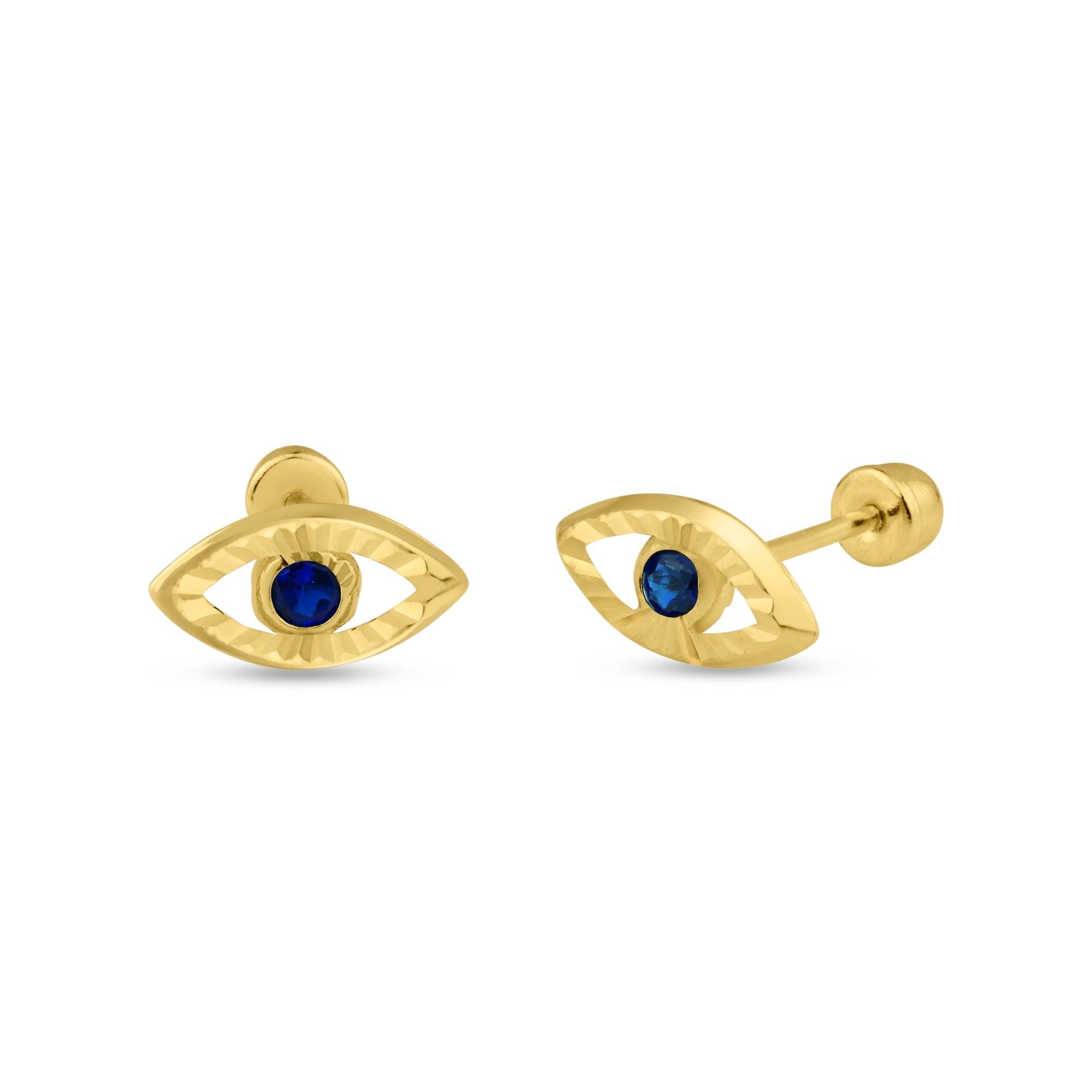 14E00113. - 14 Karat Yellow Gold Evil Eye Screw Back Stud Earring