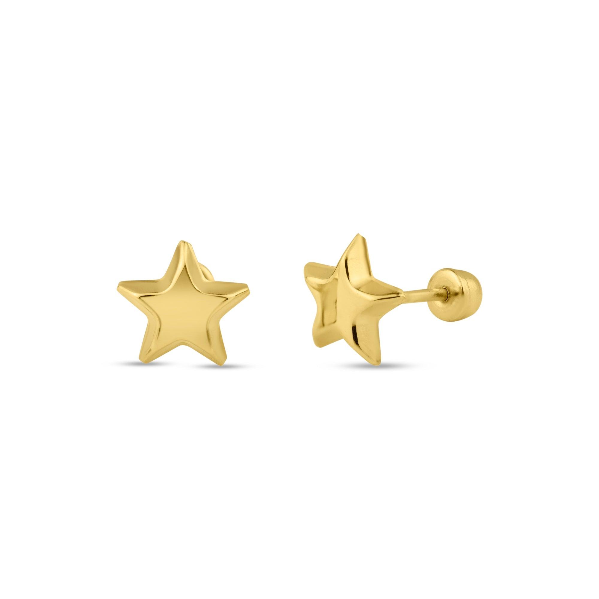 14E00114. - 14 Karat Yellow Gold Star Screw Back Stud Earring