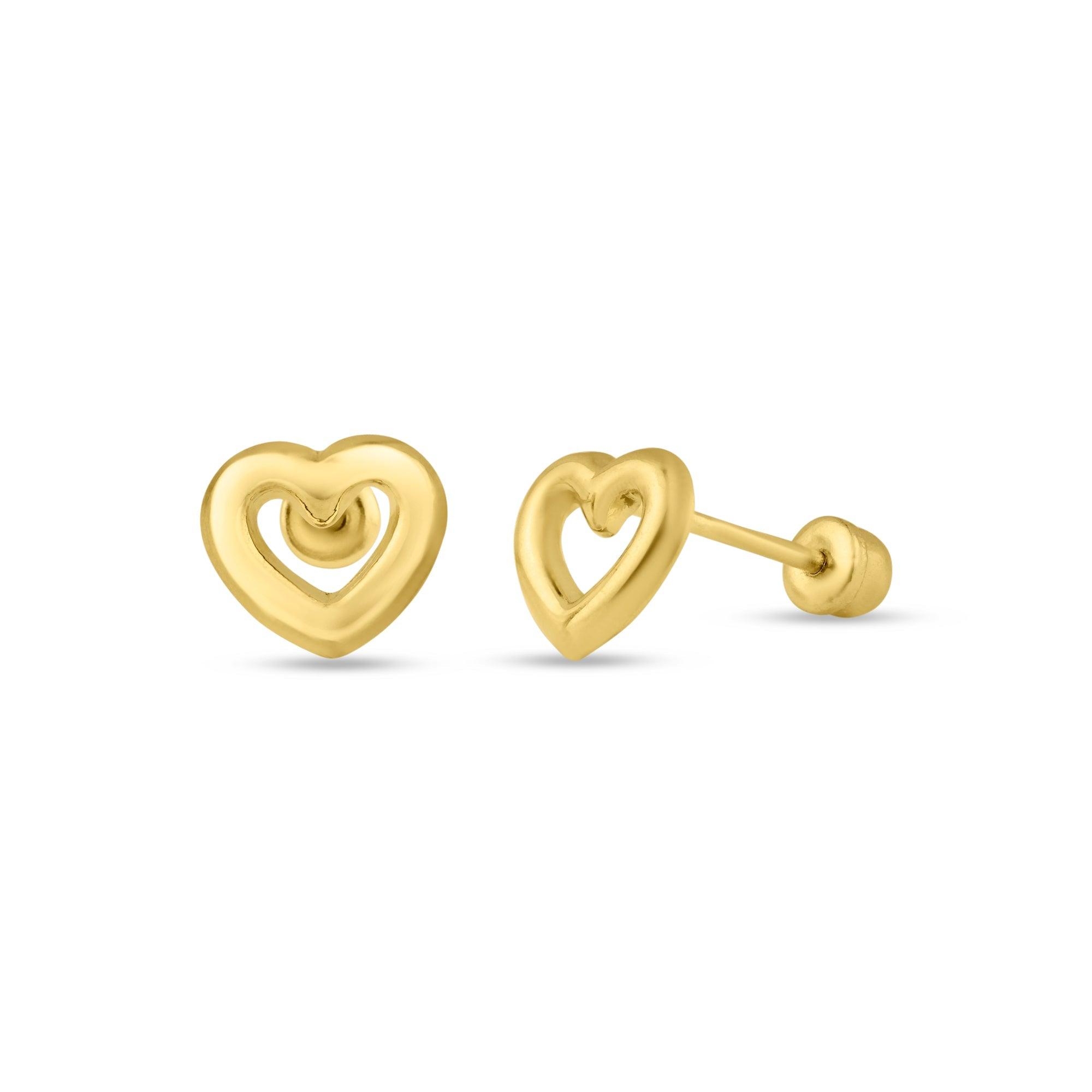 14E00119. - 14 Karat Yellow Gold Open Heart Screw Back Stud Earring