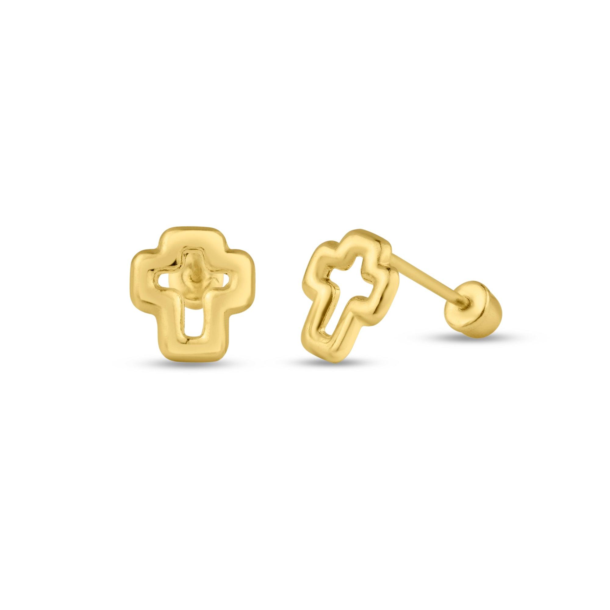 14E00123. - 14 Karat Yellow Gold Open Cross Screw Back Stud Earring