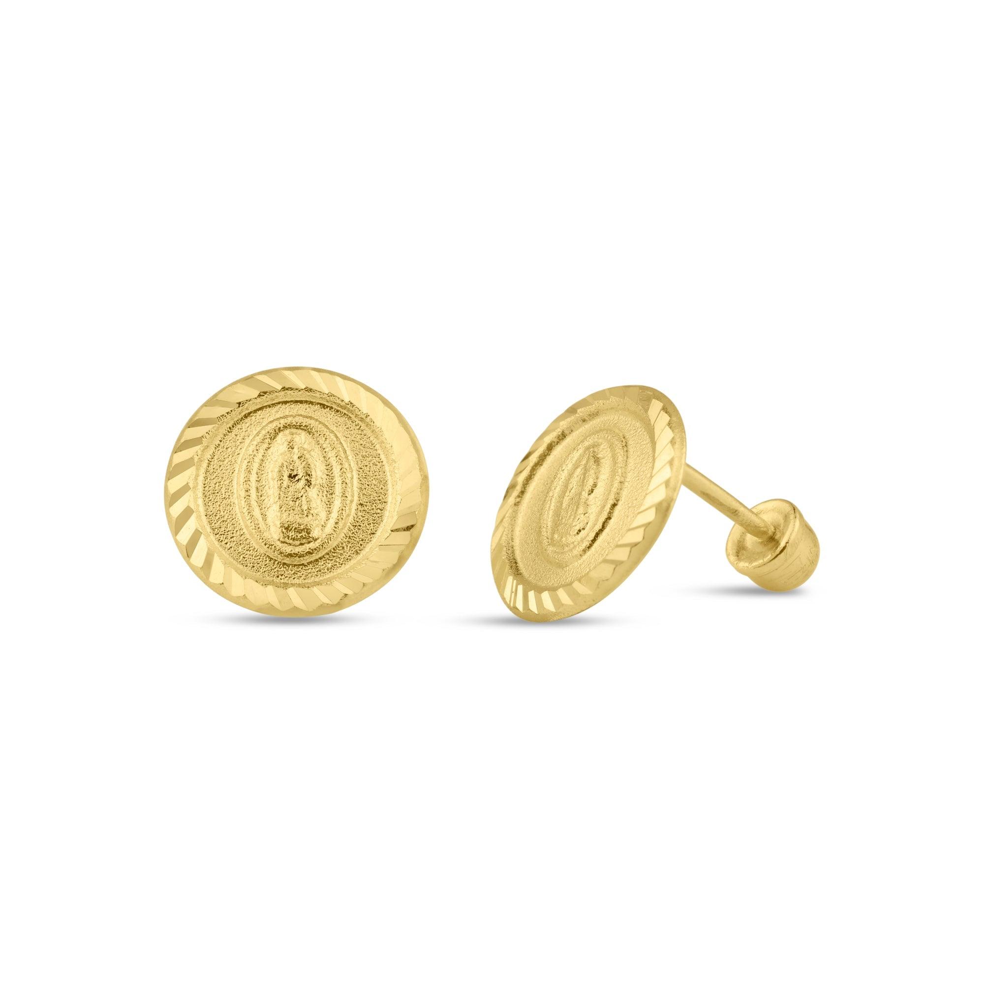 14E00124. - 14 Karat Yellow Gold Lady Guadalupe Screw Back Stud Earring.