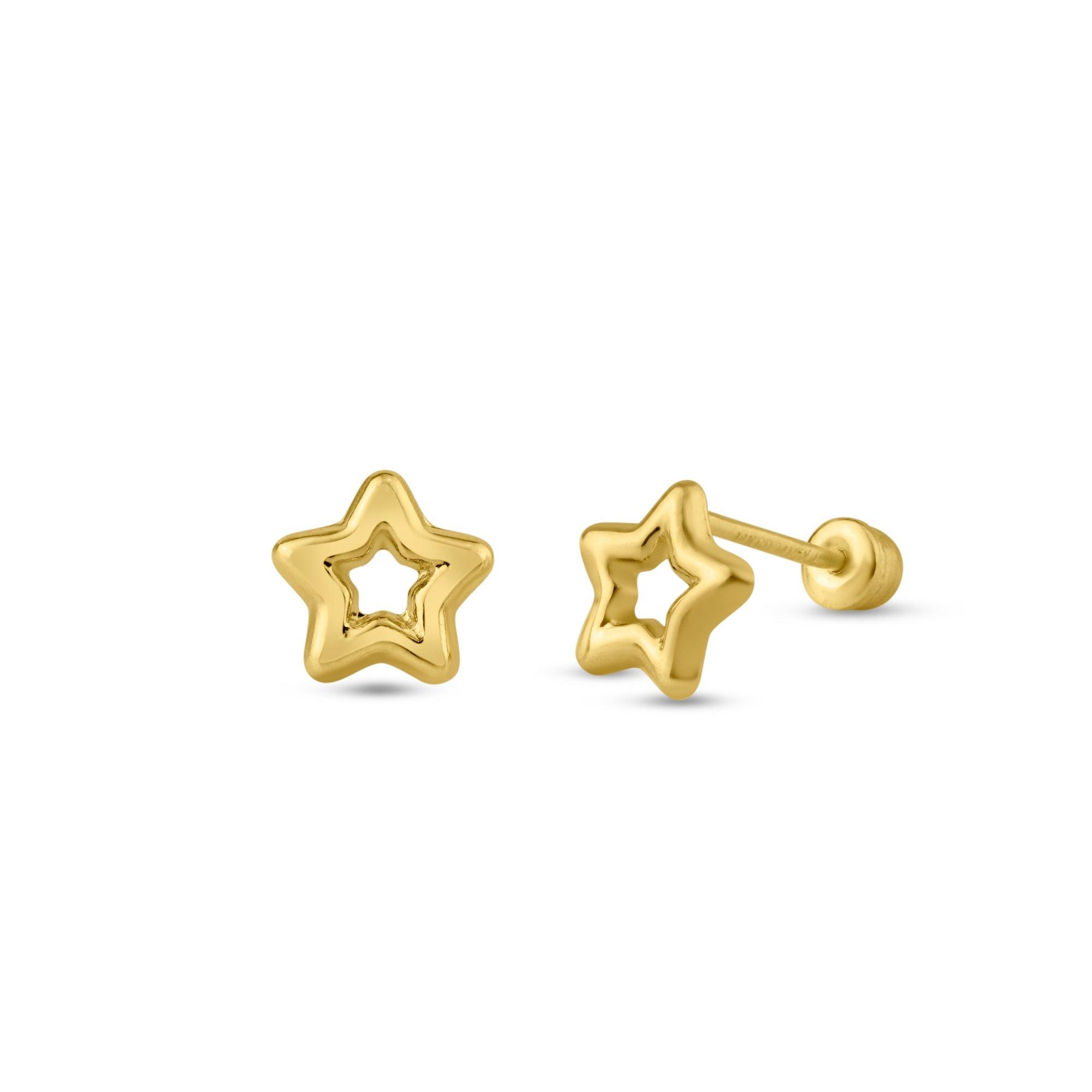 14E00131. - 14 Karat Yellow Open Star Screw Back Stud Earring