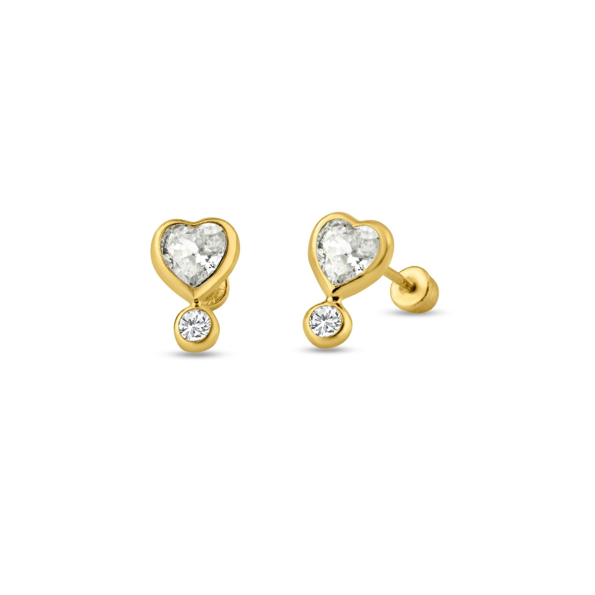 14E00134. - 14 Karat Yellow Heart Screw Back Stud Earring