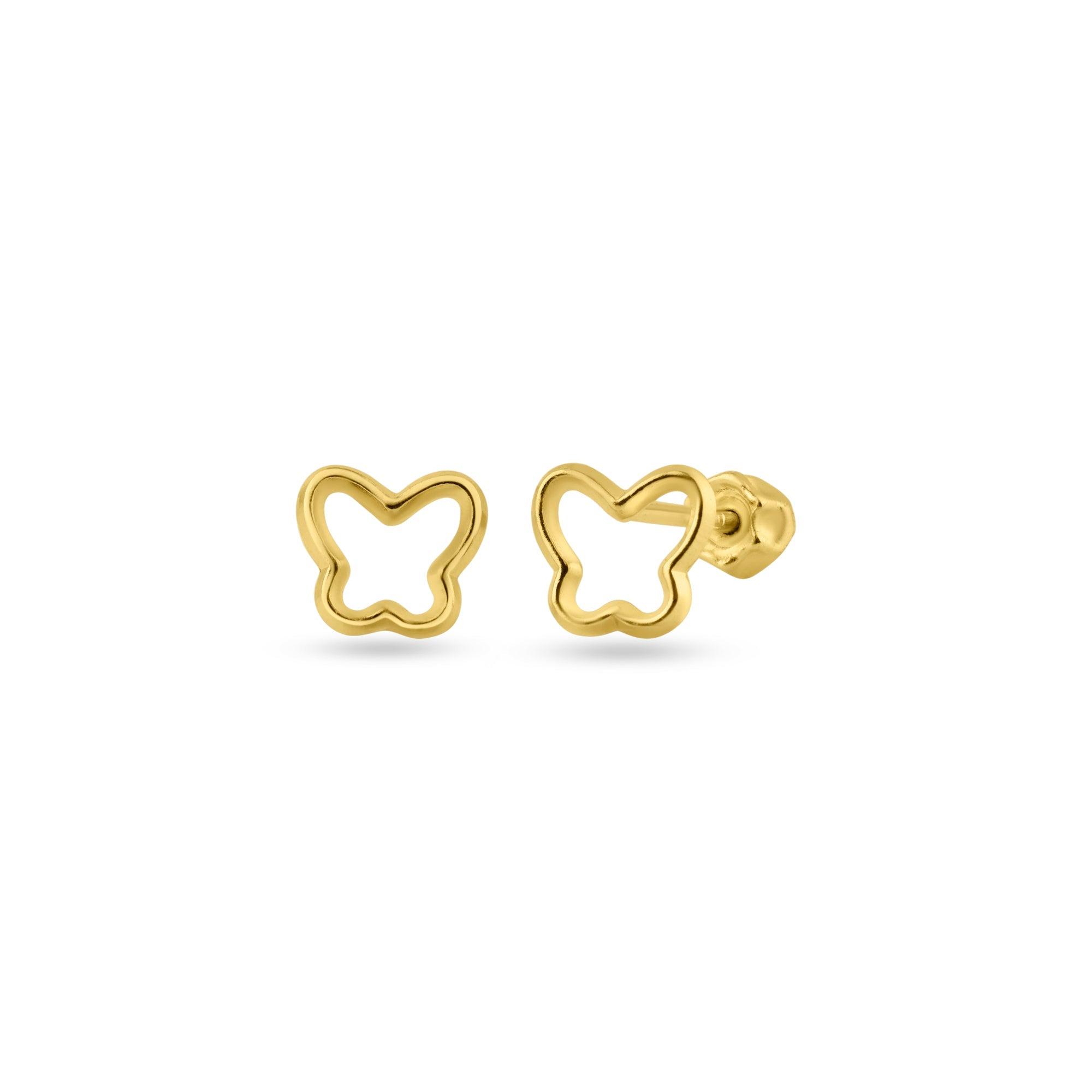 14E00143. - 14 Karat Yellow Gold Open Butterfly Screw Back Stud Earring