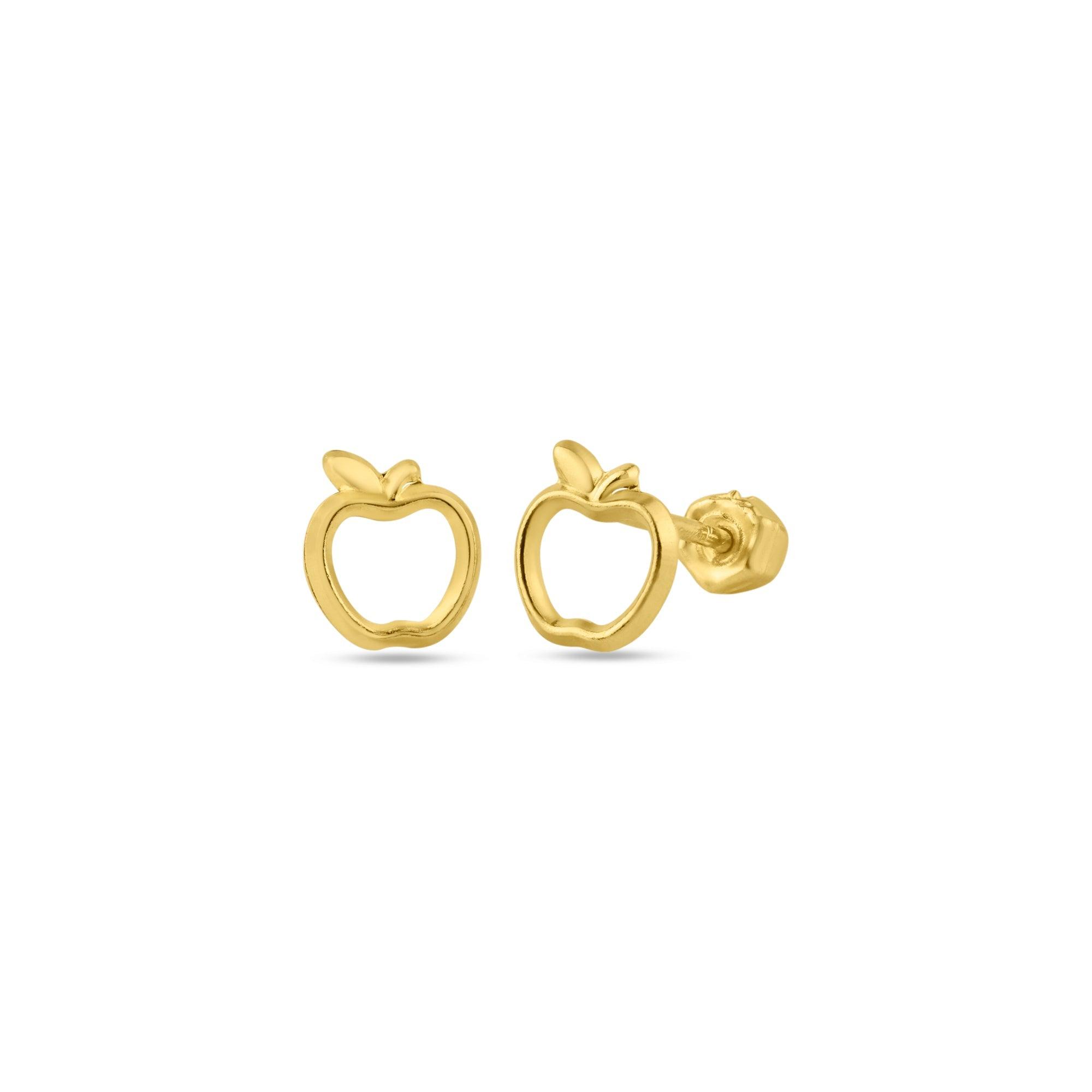 14E00144. - 14 Karat Yellow Gold Open Apple Screw Back Stud Earring