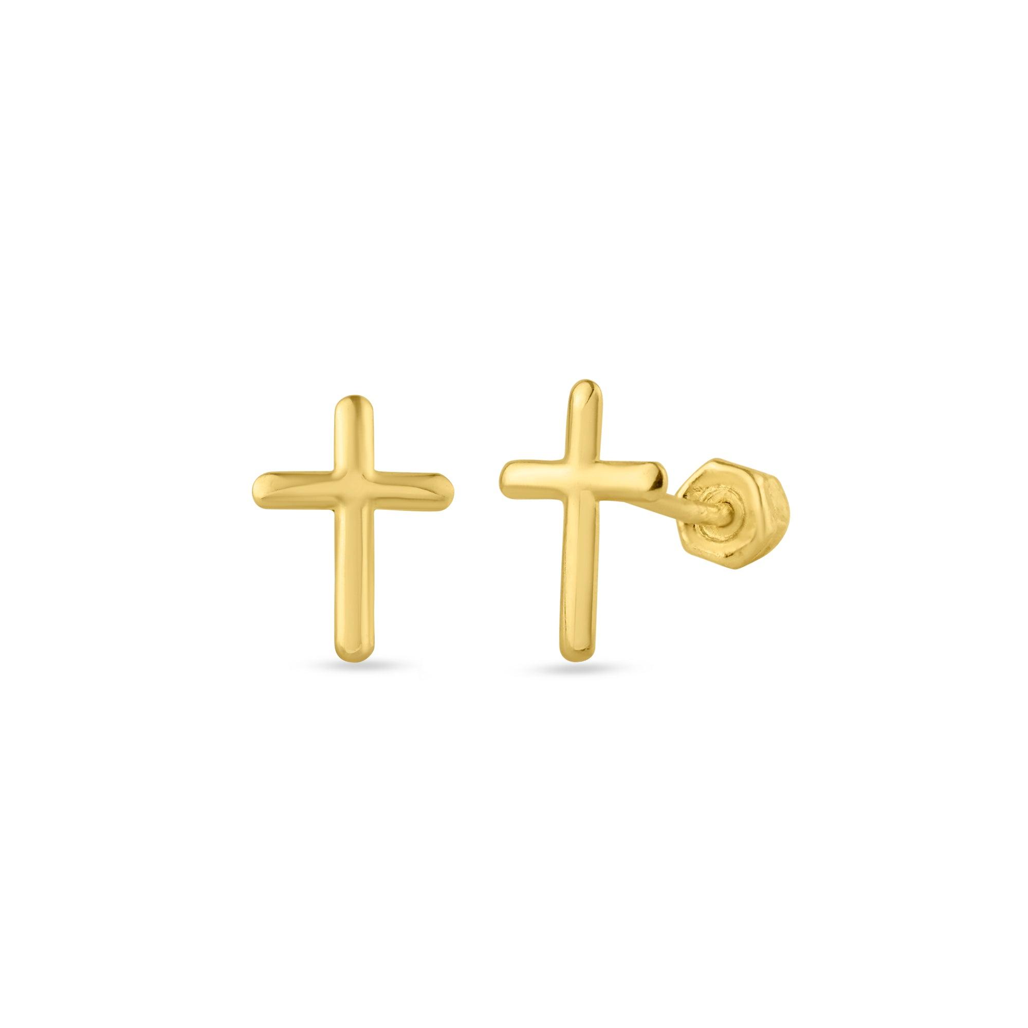 14E00146. - 14 Karat Yellow Gold Cross Screw Back Stud Earring