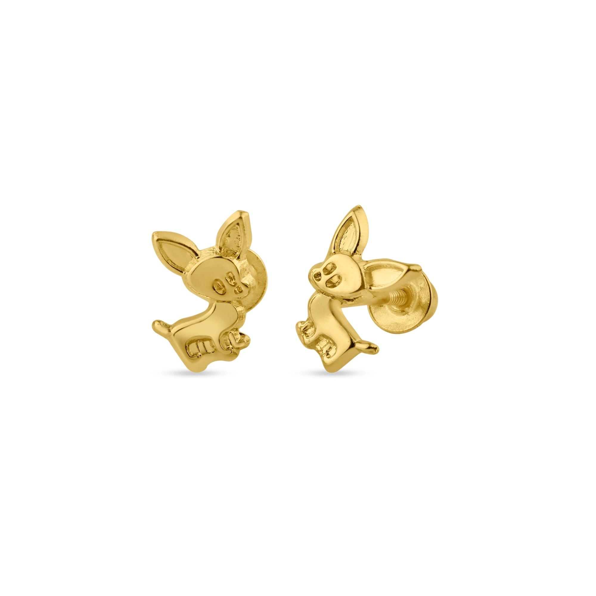 14E00147. - 14 Karat Yellow Gold Chihuahua Screw Back Stud Earring