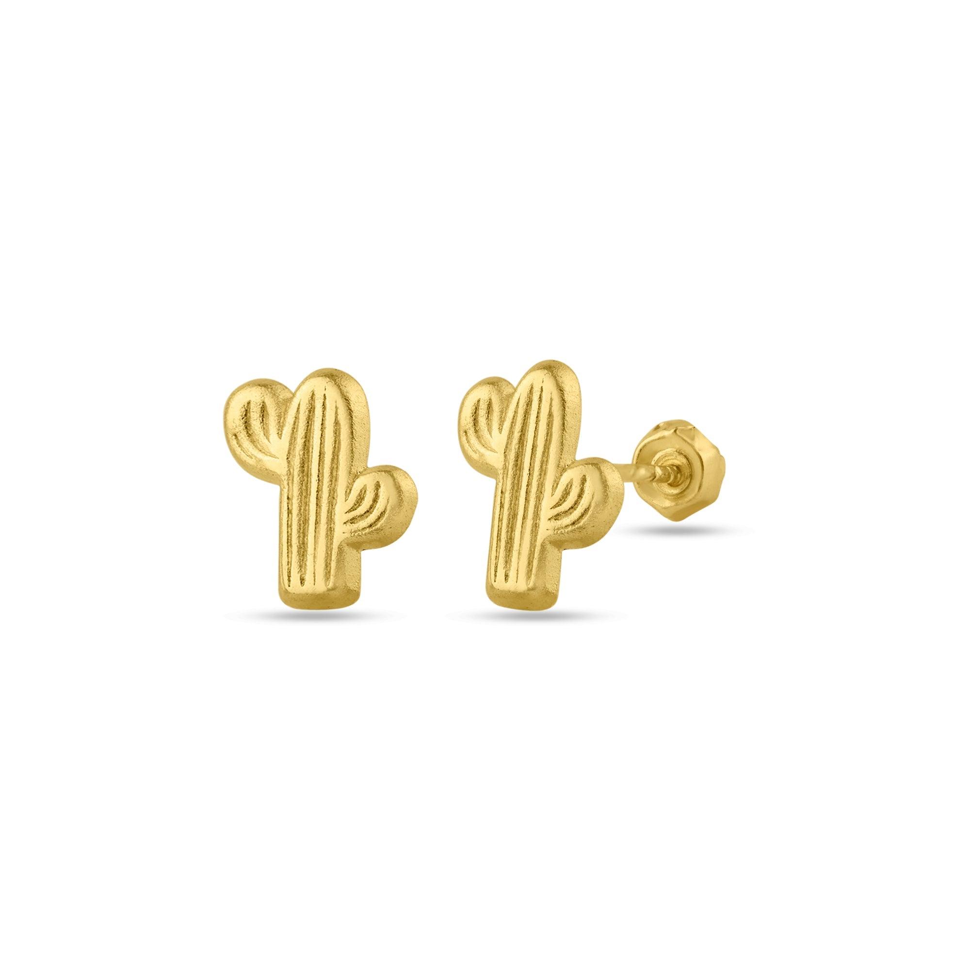 14E00148. - 14 Karat Yellow Gold Cactus Screw Back Stud Earring