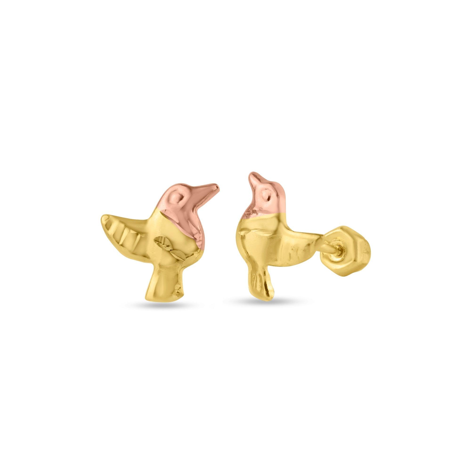 14E00149. - 14 Karat Yellow Gold Bird Screw Back Stud Earring