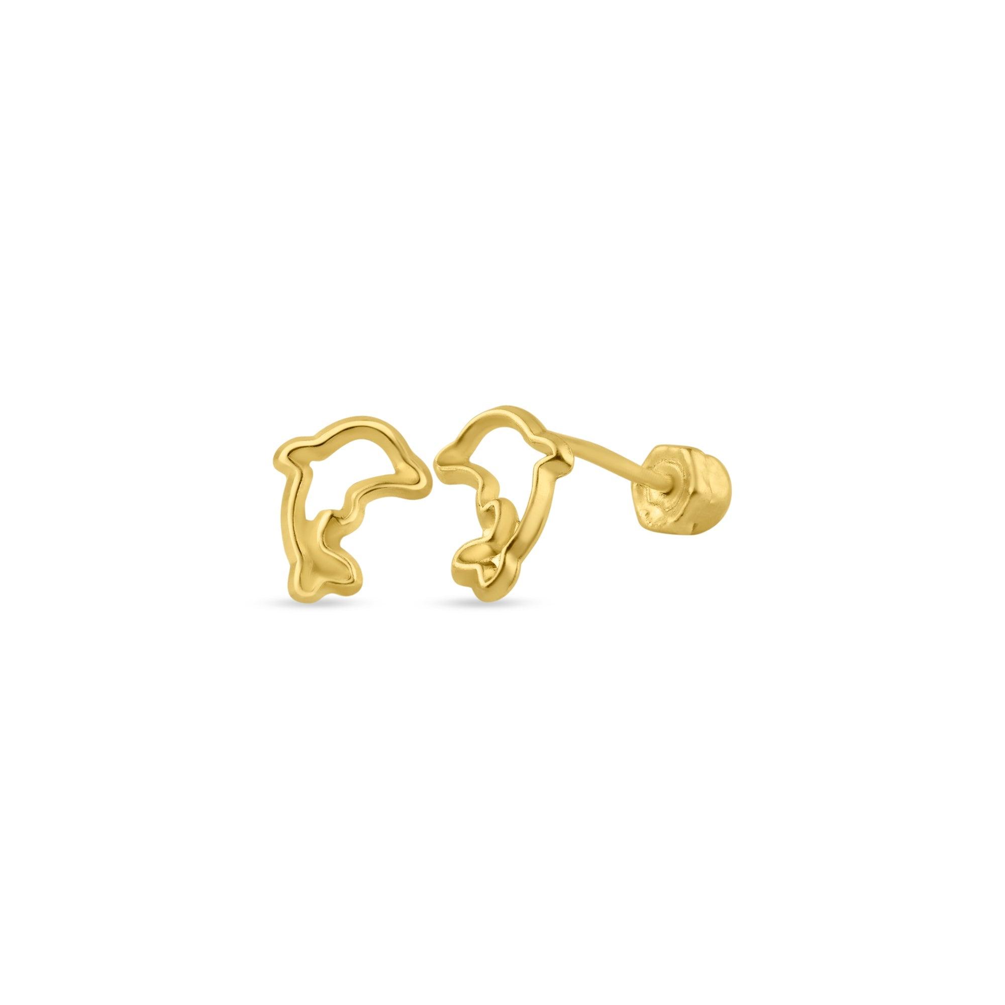 14E00150. - 14 Karat Yellow Gold Dolphin Screw Back Stud Earring