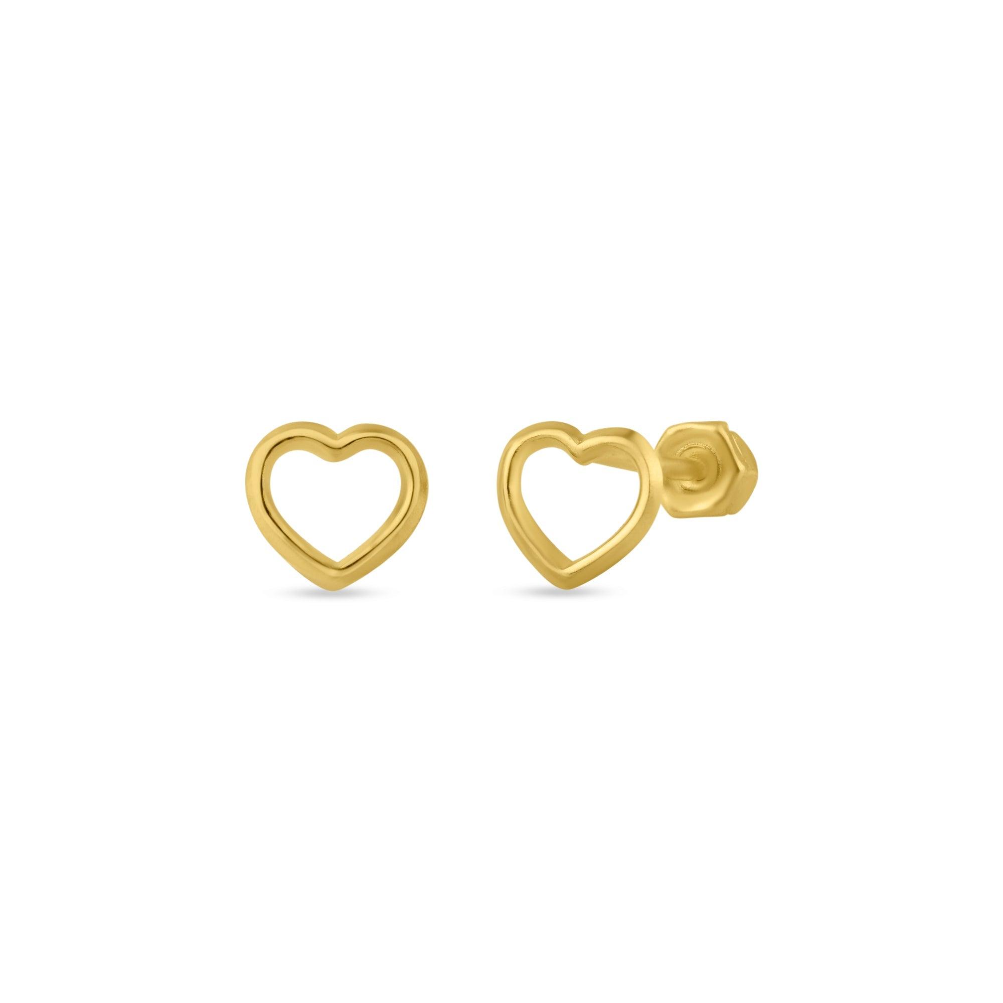 14E00151. - 14 Karat Yellow Gold Heart Screw Back Stud Earring