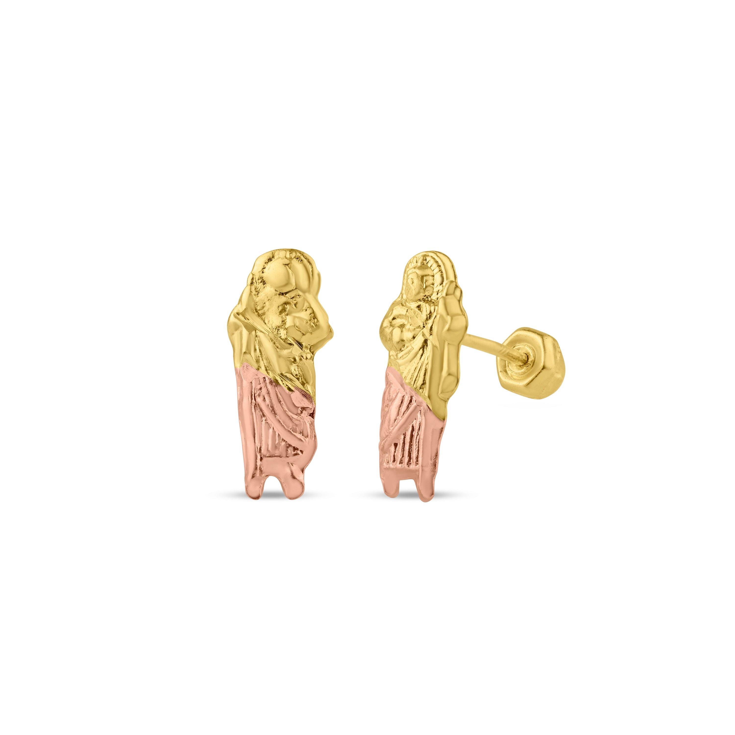 14E00152. - 14 Karat Yellow Gold 3 Color Saint Jude Screw Back Stud Earring