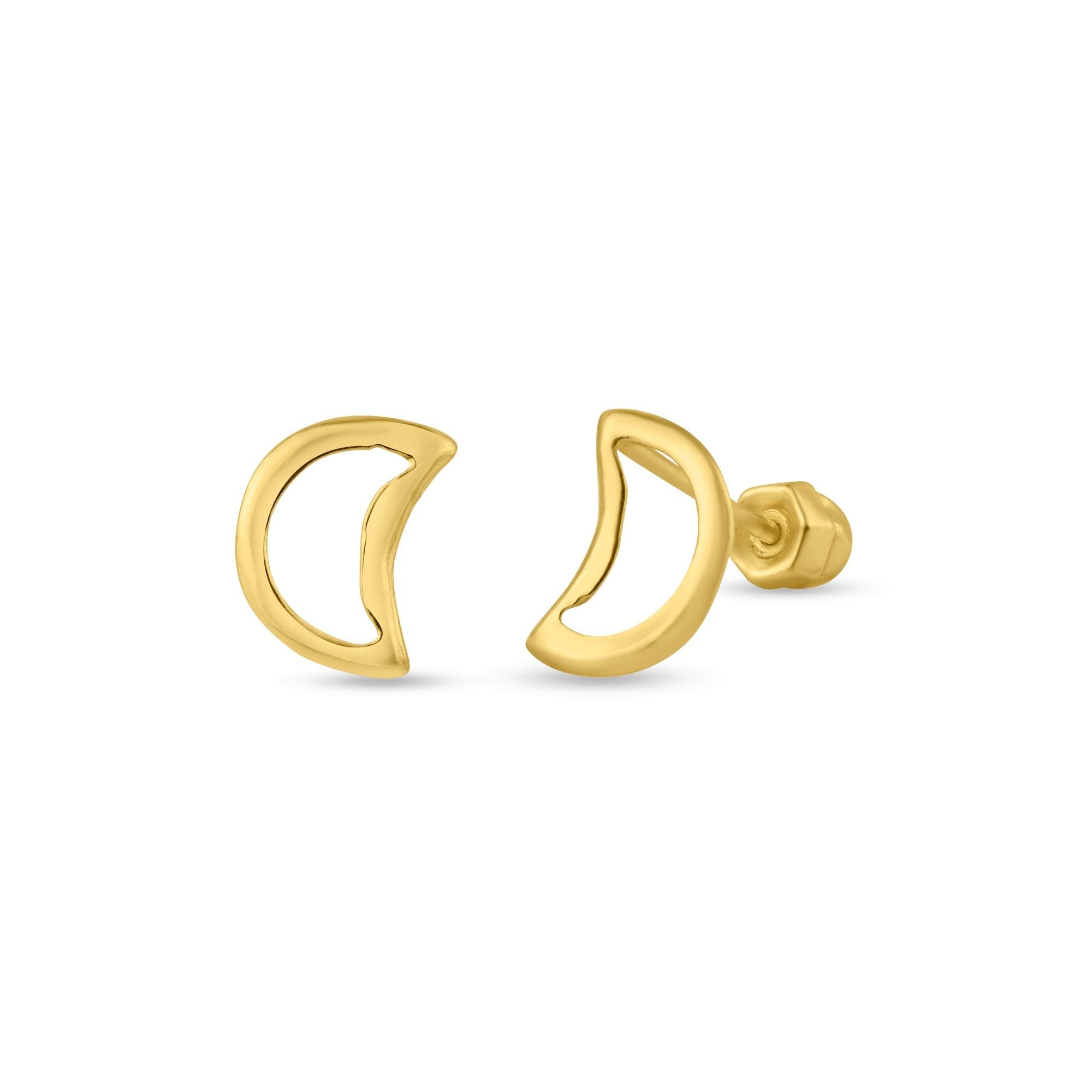 14E00153. - 14 Karat Yellow Gold Moon Screw Back Stud Earring