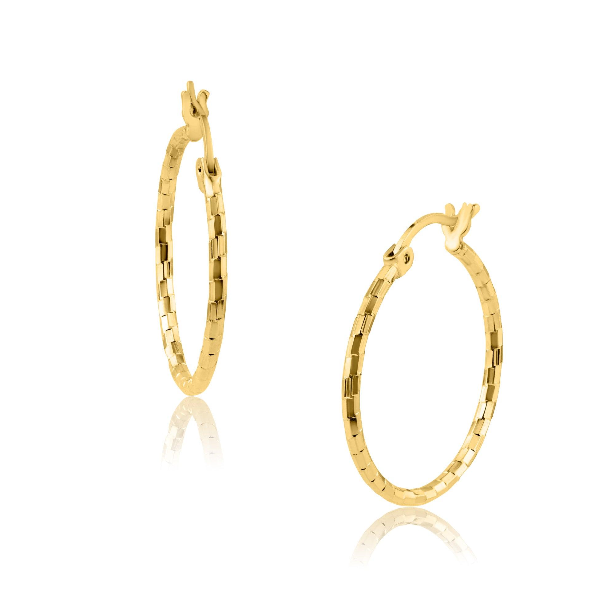 14E00157. - 14 Karat Yellow Gold Diamond Cut Hoop Earring