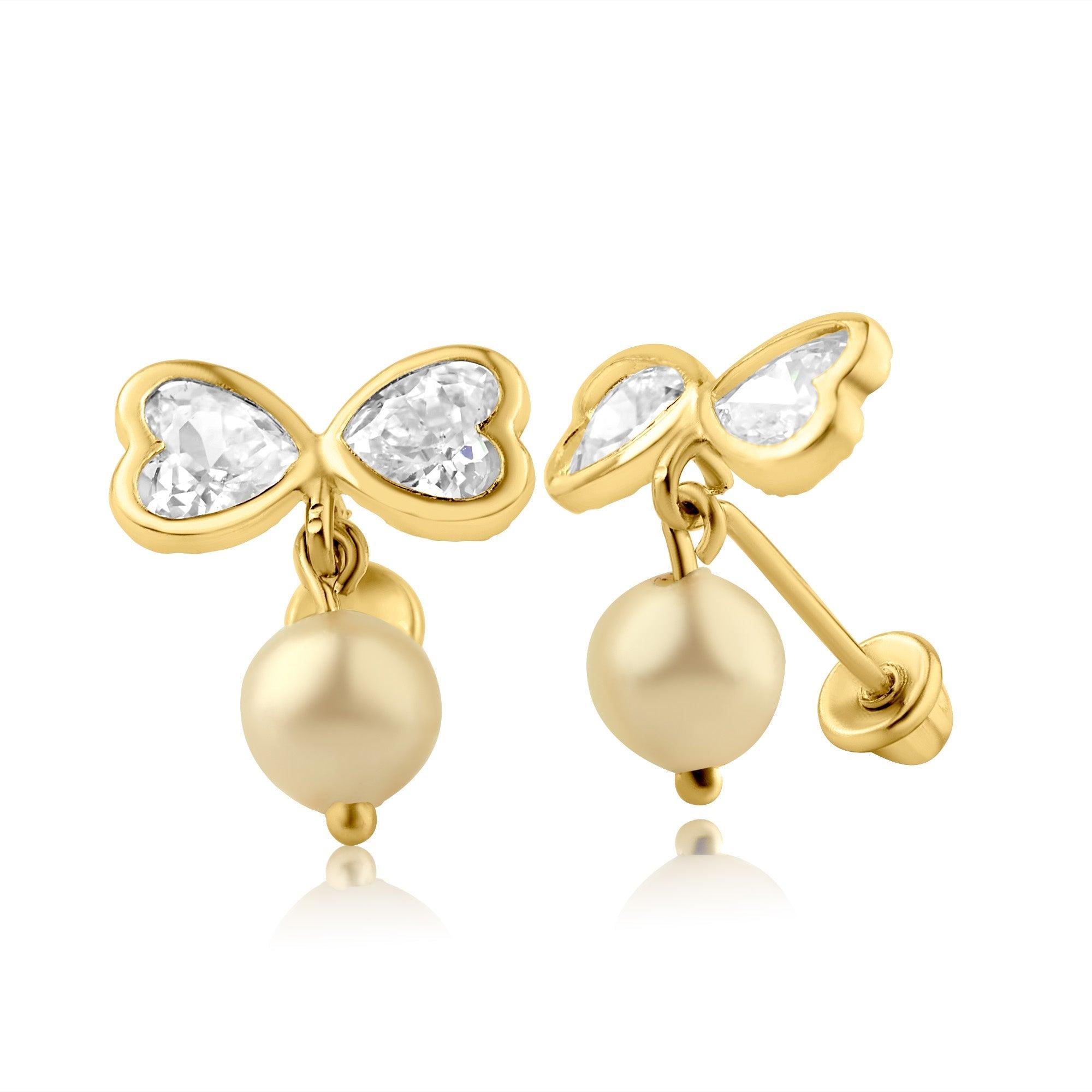 14E00162. - 14 Karat Yellow Gold Twin Hearts Screw Back Earring