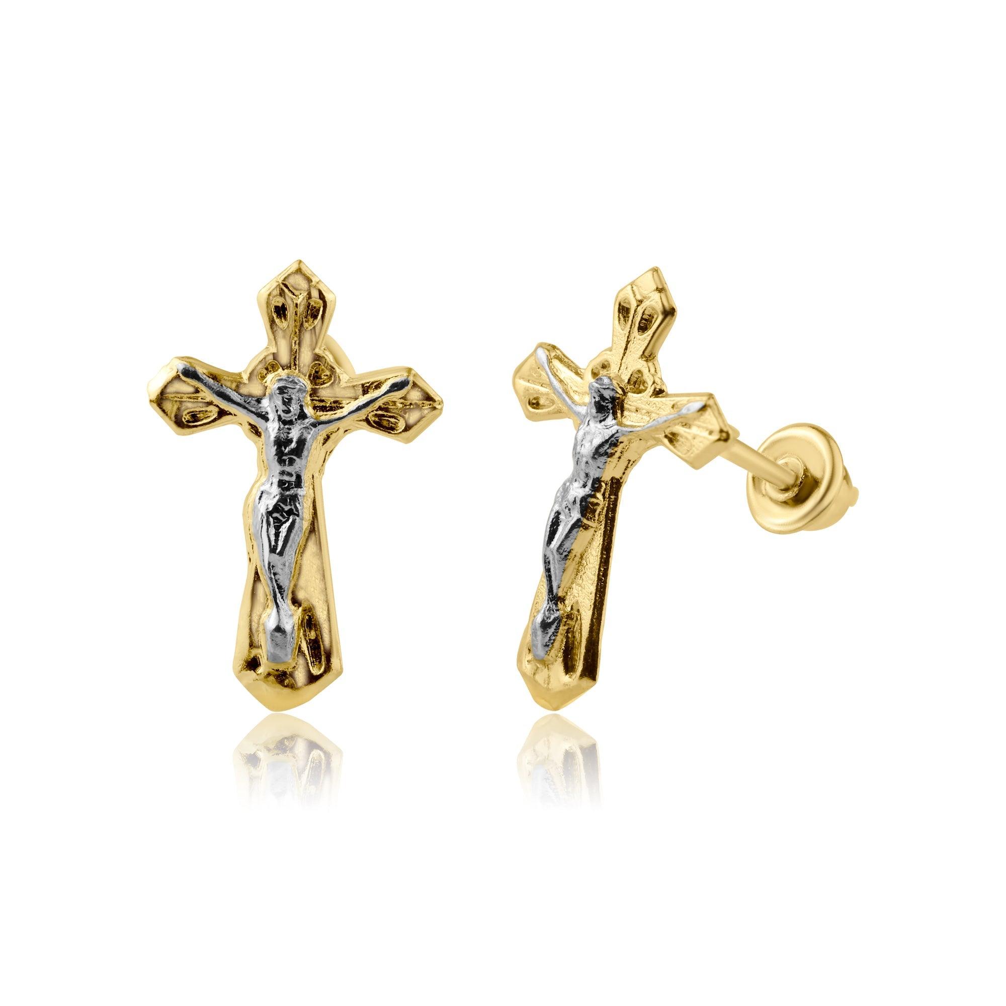 14E00163. - 14 Karat Yellow Gold Cross Screw Back Earring