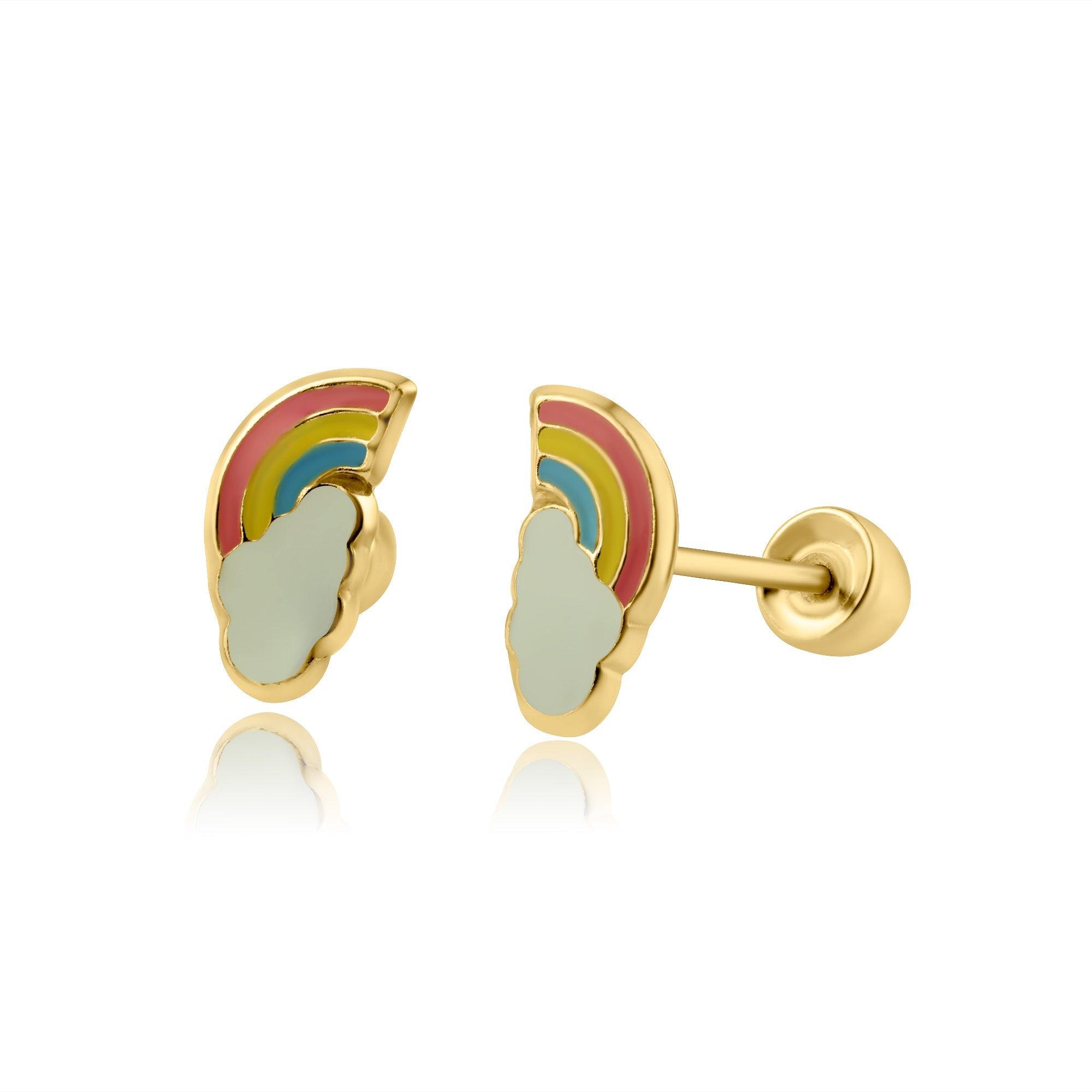 14E00165. - 14 Karat Yellow Gold Rainbow Screw Back Earring