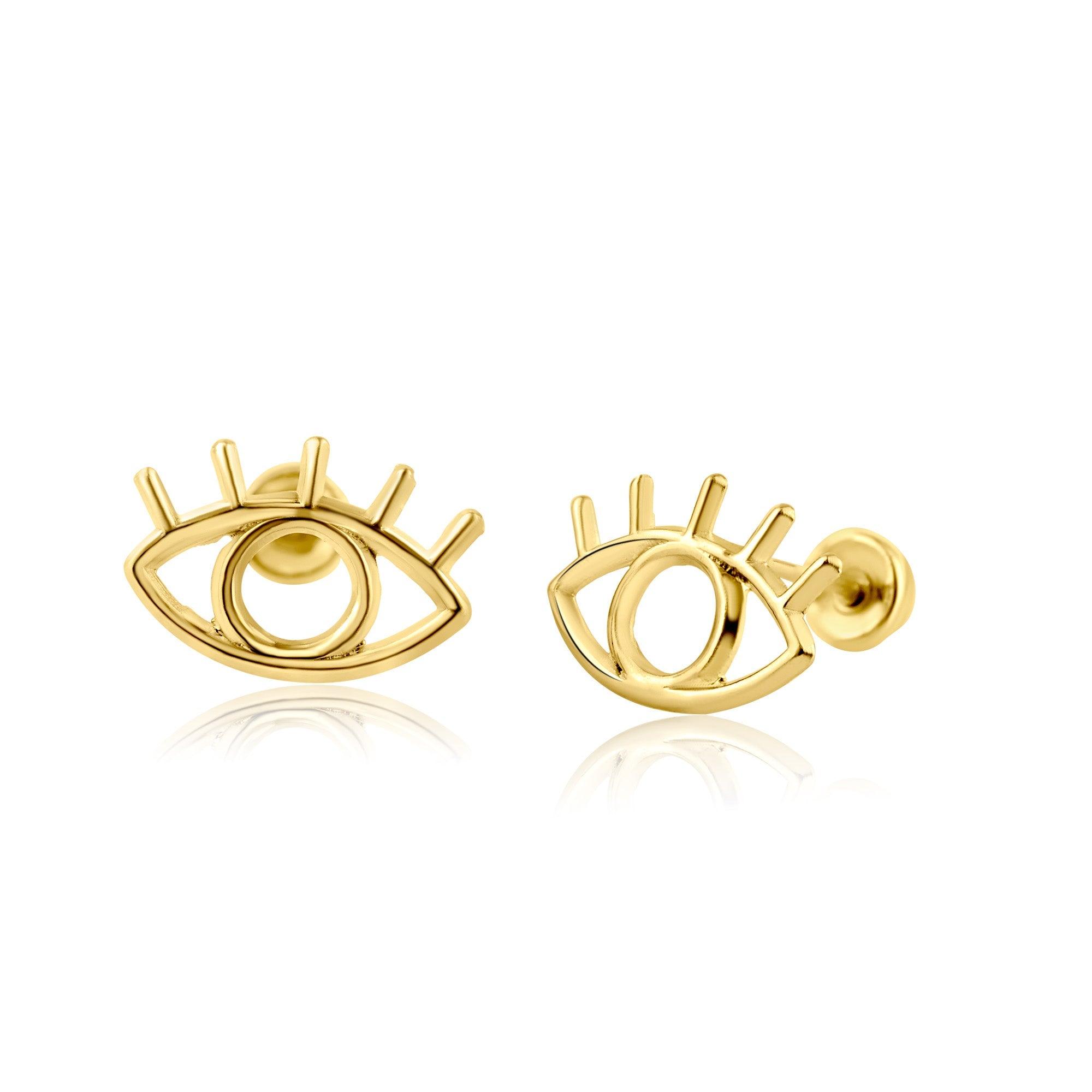 14E00166. - 14 Karat Yellow Gold Silhoutte Evil Eye Screw Back Earring