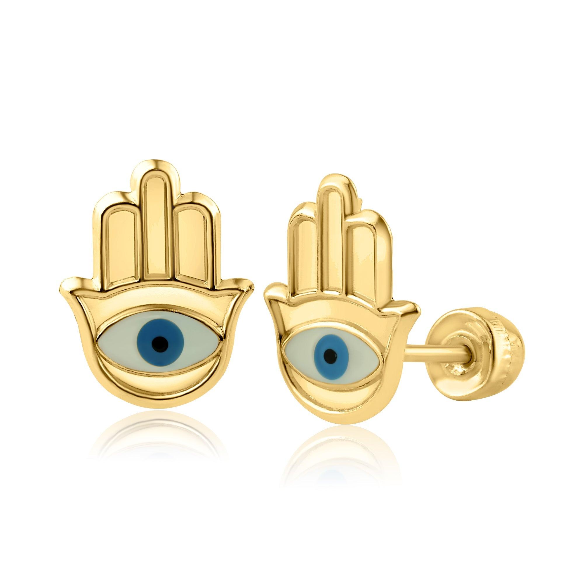 14E00170. - 14 Karat Yellow Gold Hamsa Screw Back Earring