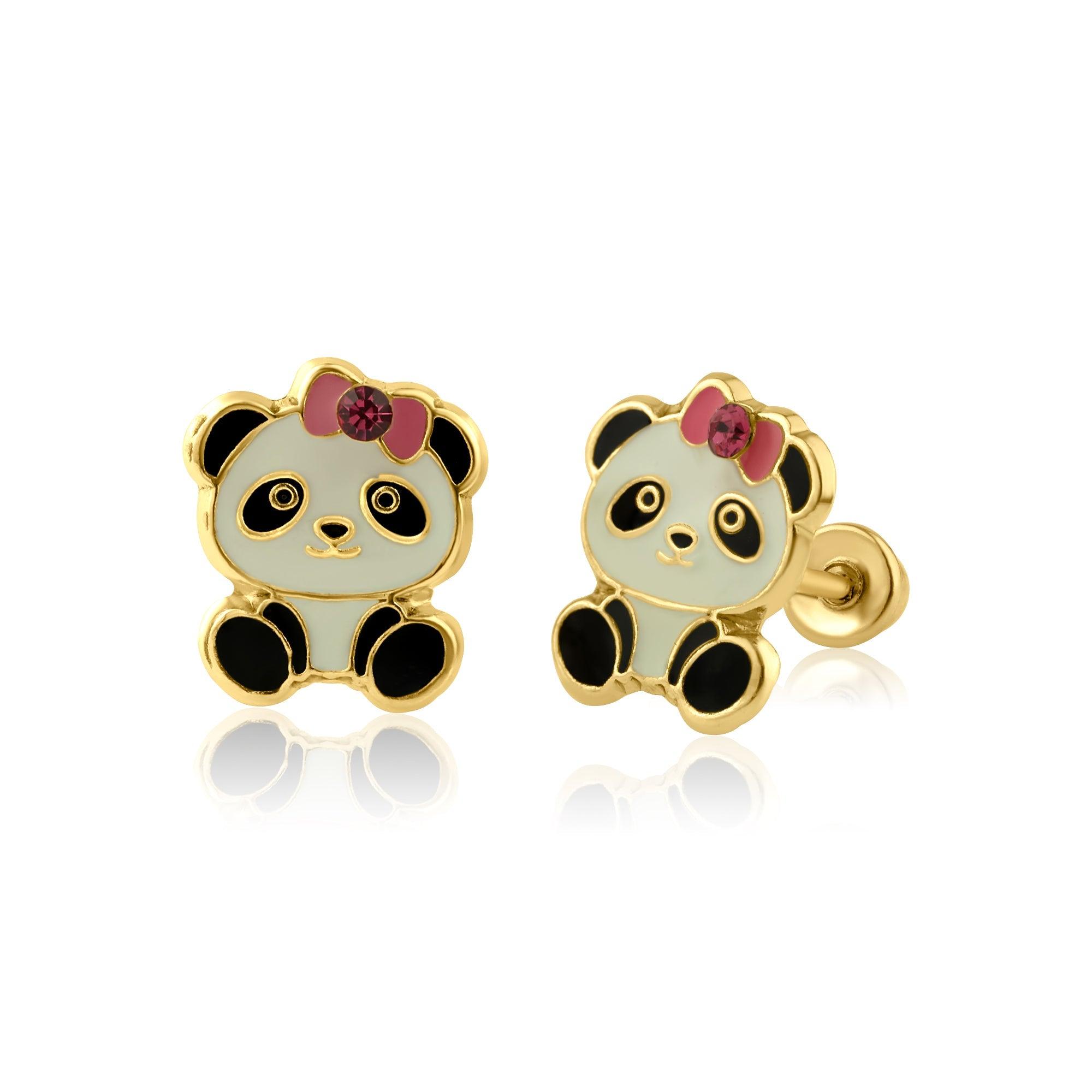 14E00172. - 14 Karat Yellow Gold Panda Screw Back Earring