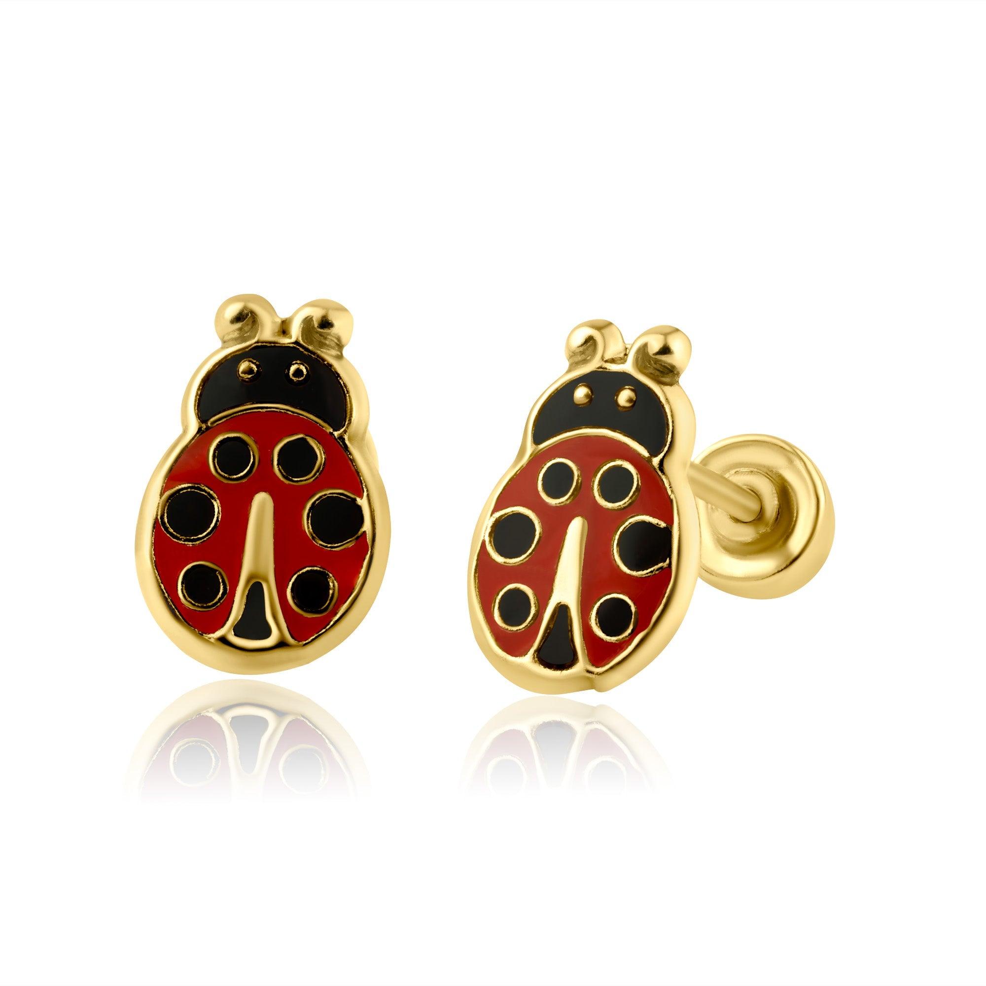 14E00173. - 14 Karat Yellow Gold Lady Bug Screw Back Earring