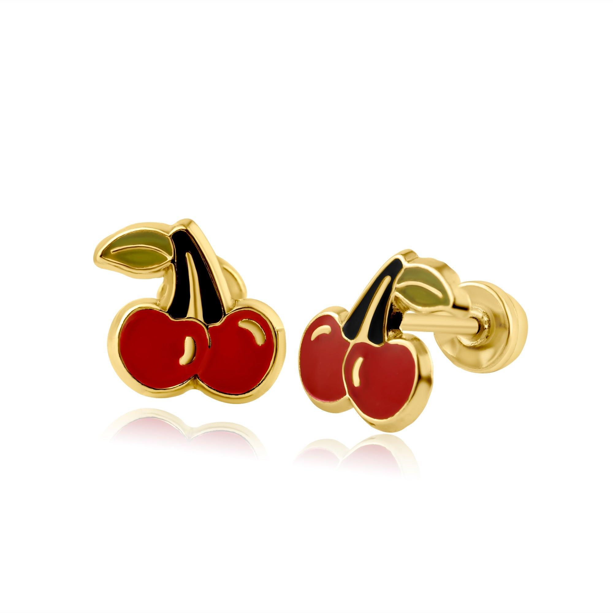 14E00174. - 14 Karat Yellow Gold Cherry Screw Back Earring