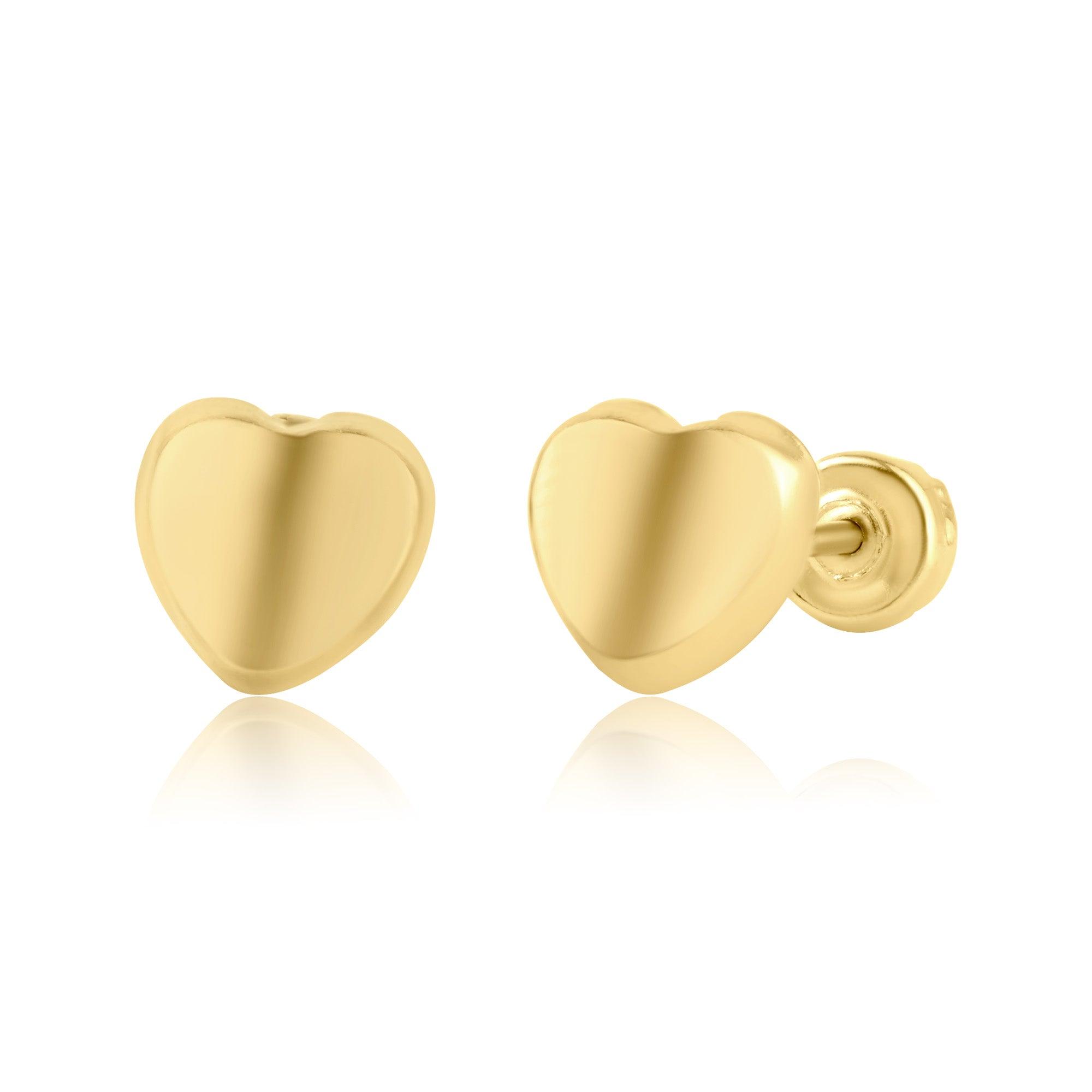 14E00175. - 14 Karat Yellow Gold Heart Screw Back Earring