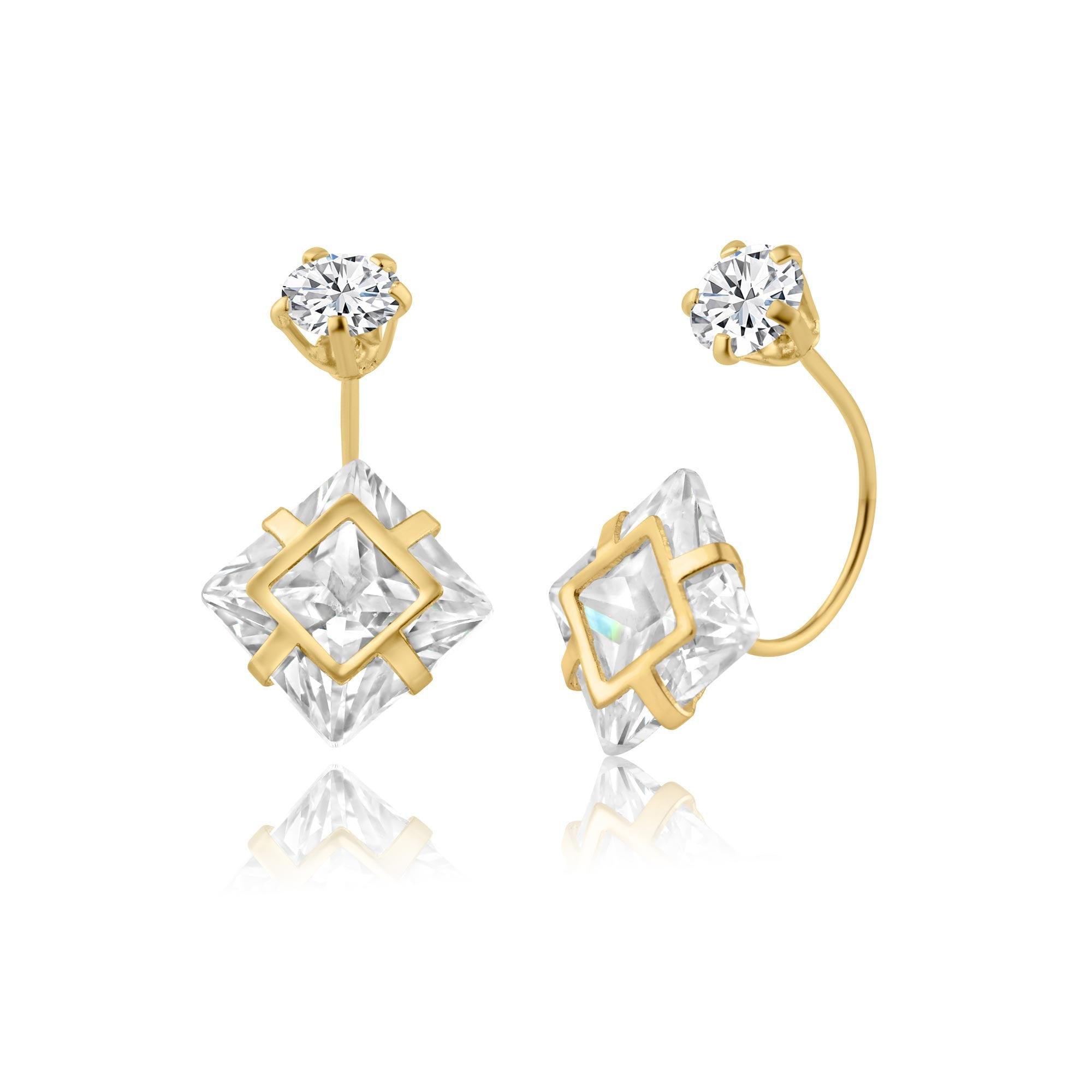 14E00177. - 14 Karat Yellow Gold Square Front and Back Earring