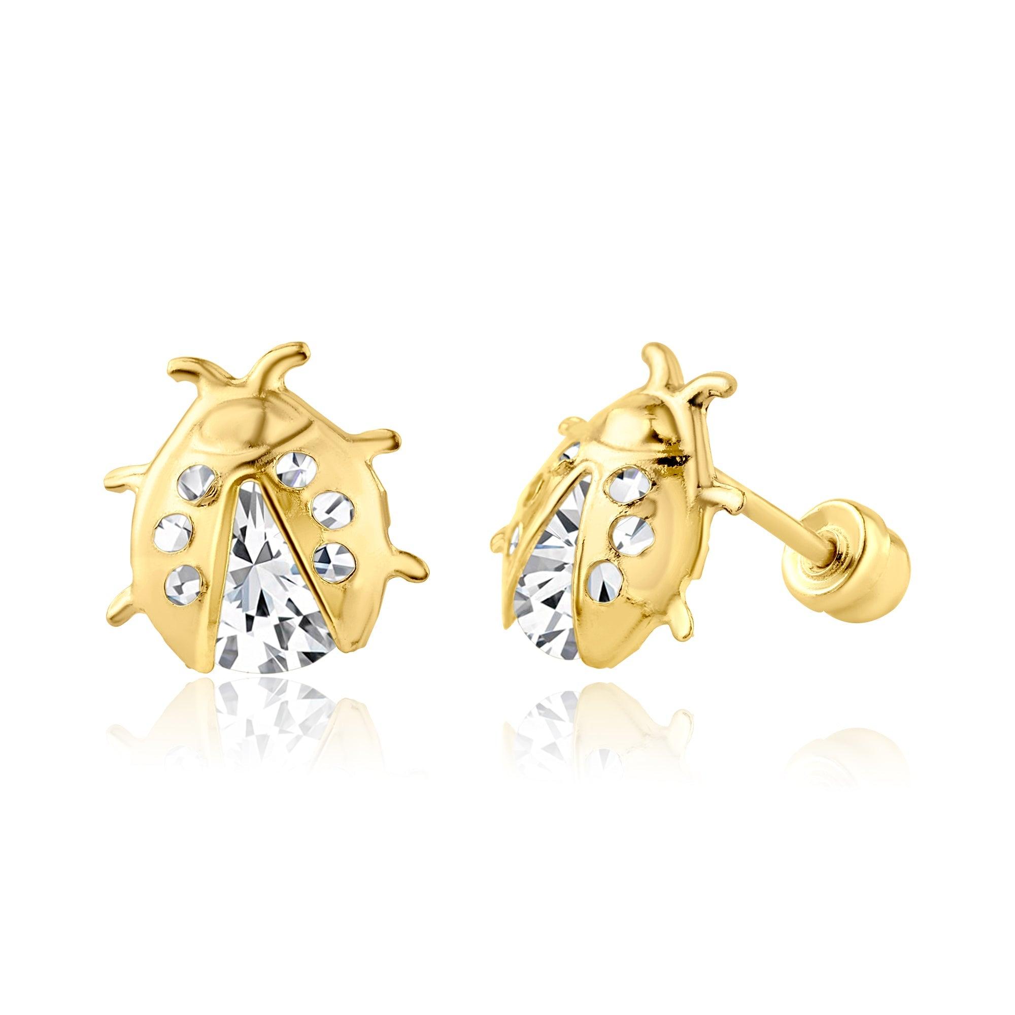 14E00179. - 14 Karat Yellow Gold Lady Bug Screw Back Earring