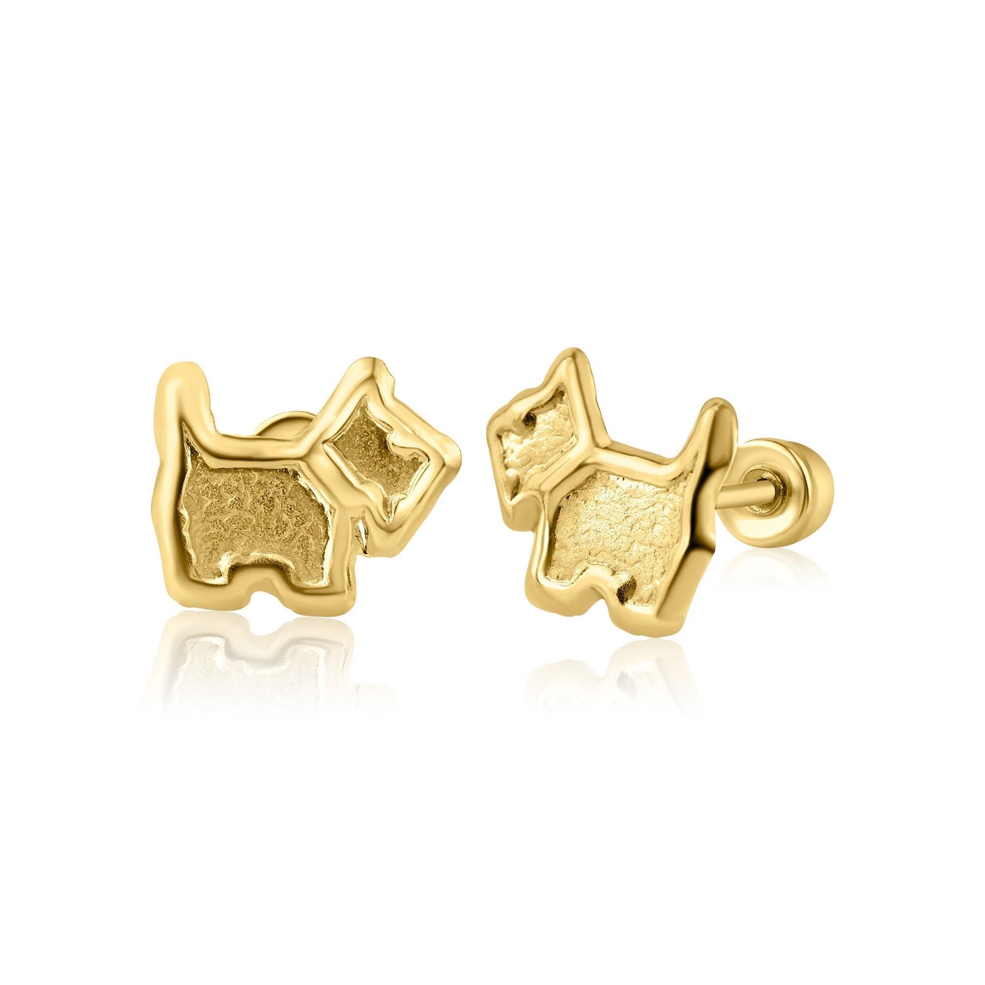 14E00180. - 14 Karat Yellow Gold Dog Screw Back Earring