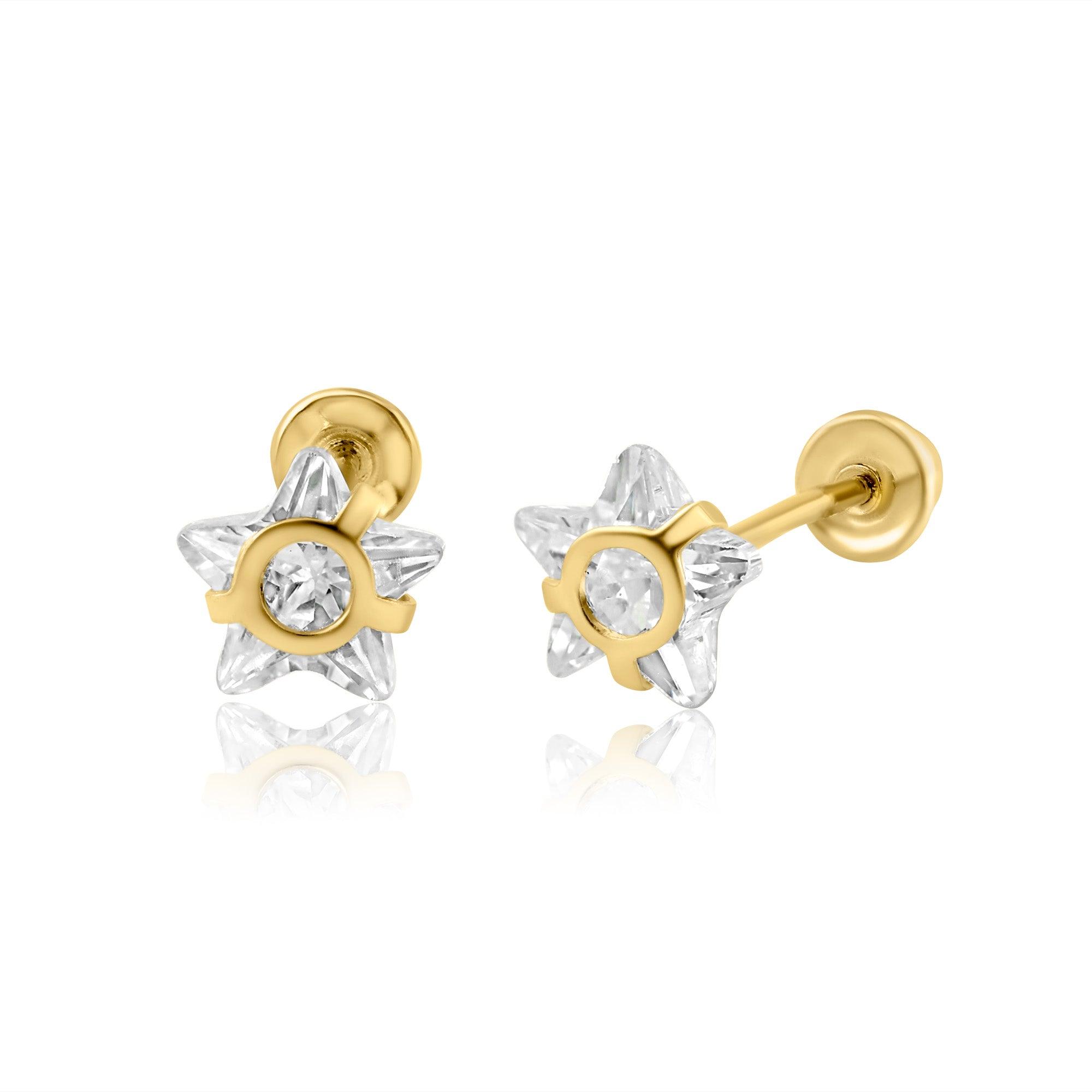 14E00181. - 14 Karat Yellow Gold Star Screw Back Earring