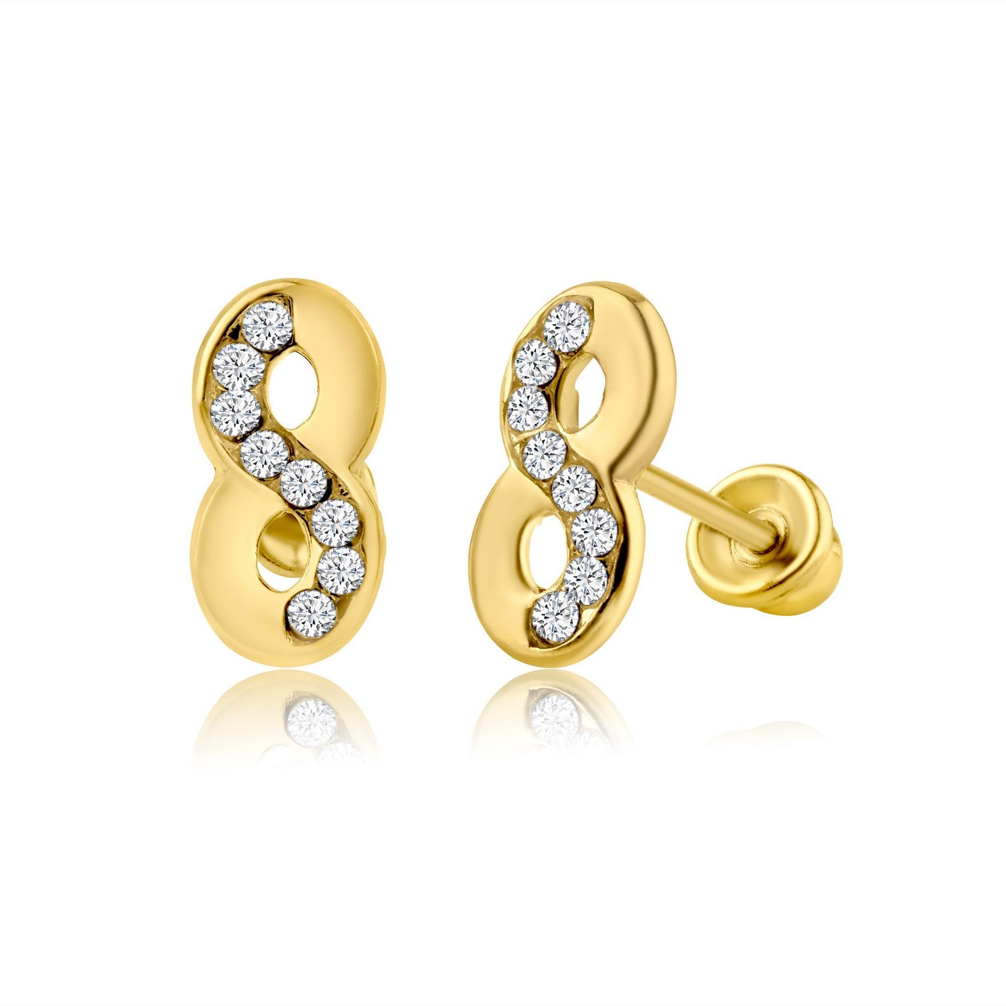 14E00183. - 14 Karat Yellow Gold Infinity CZ Screw Back Earring