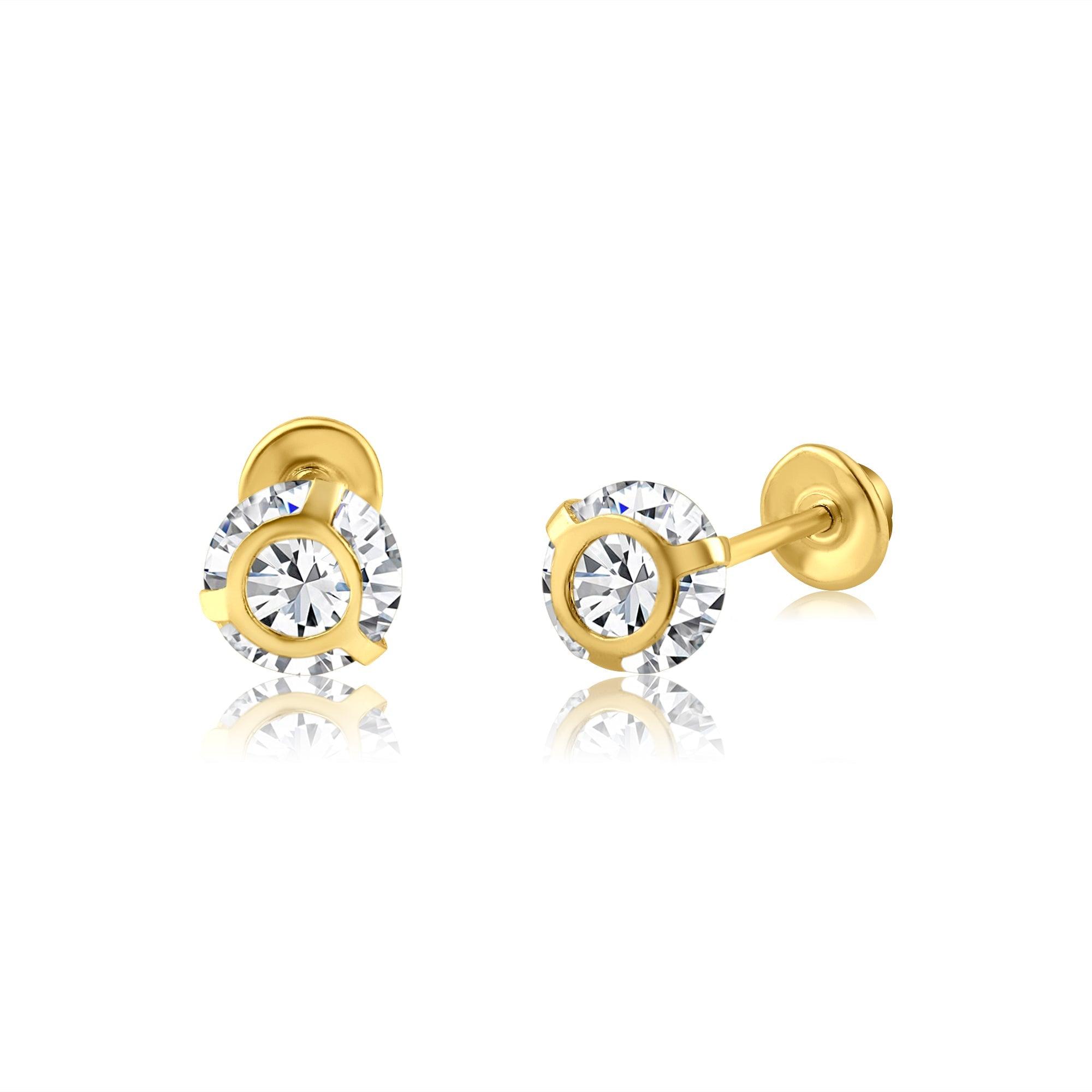 14E00184. - 14 Karat Yellow Gold 4mm Bezel Edge CZ Screw Back Earring