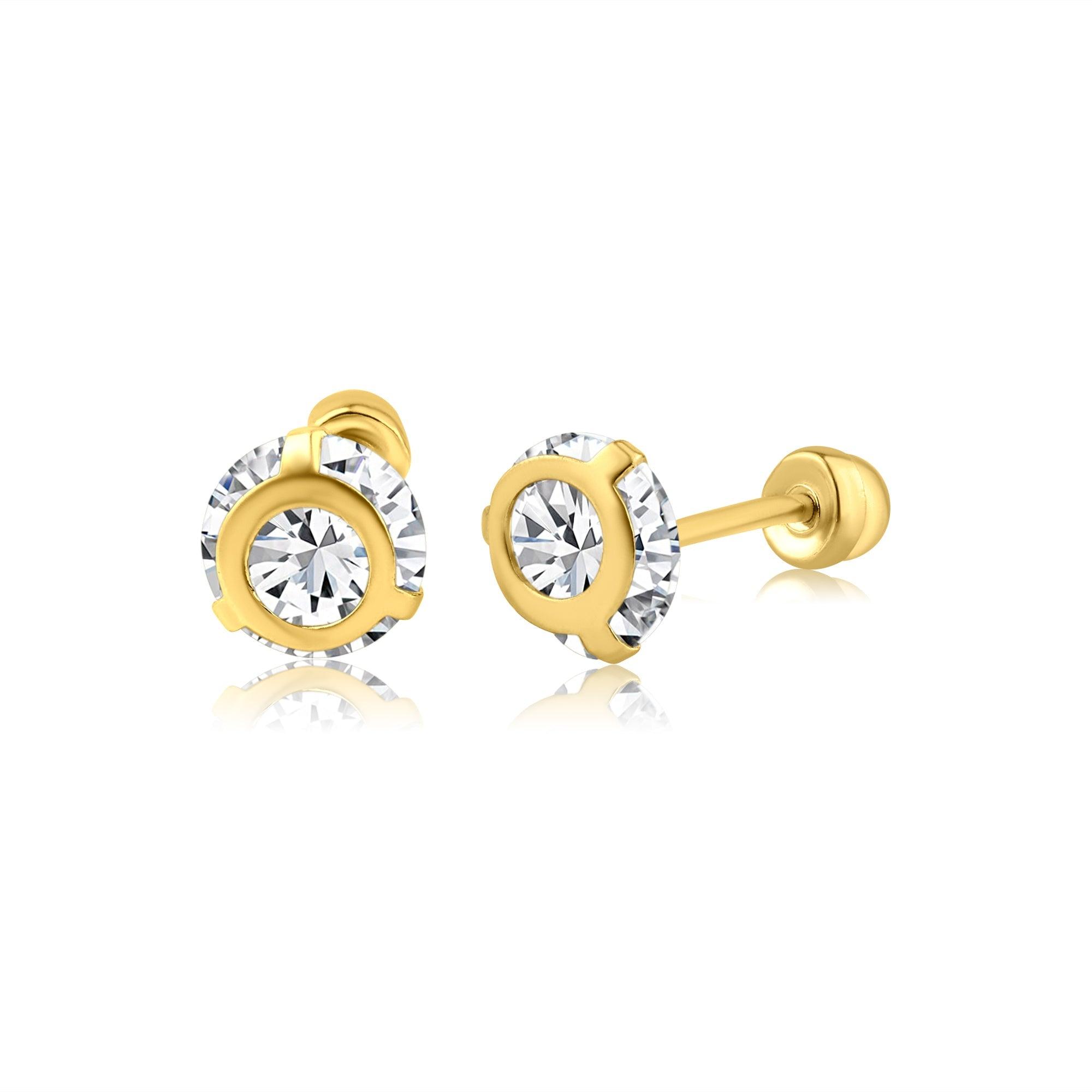 14E00188. - 14 Karat Yellow Gold 5mm Bezel CZ Screw Back Earring