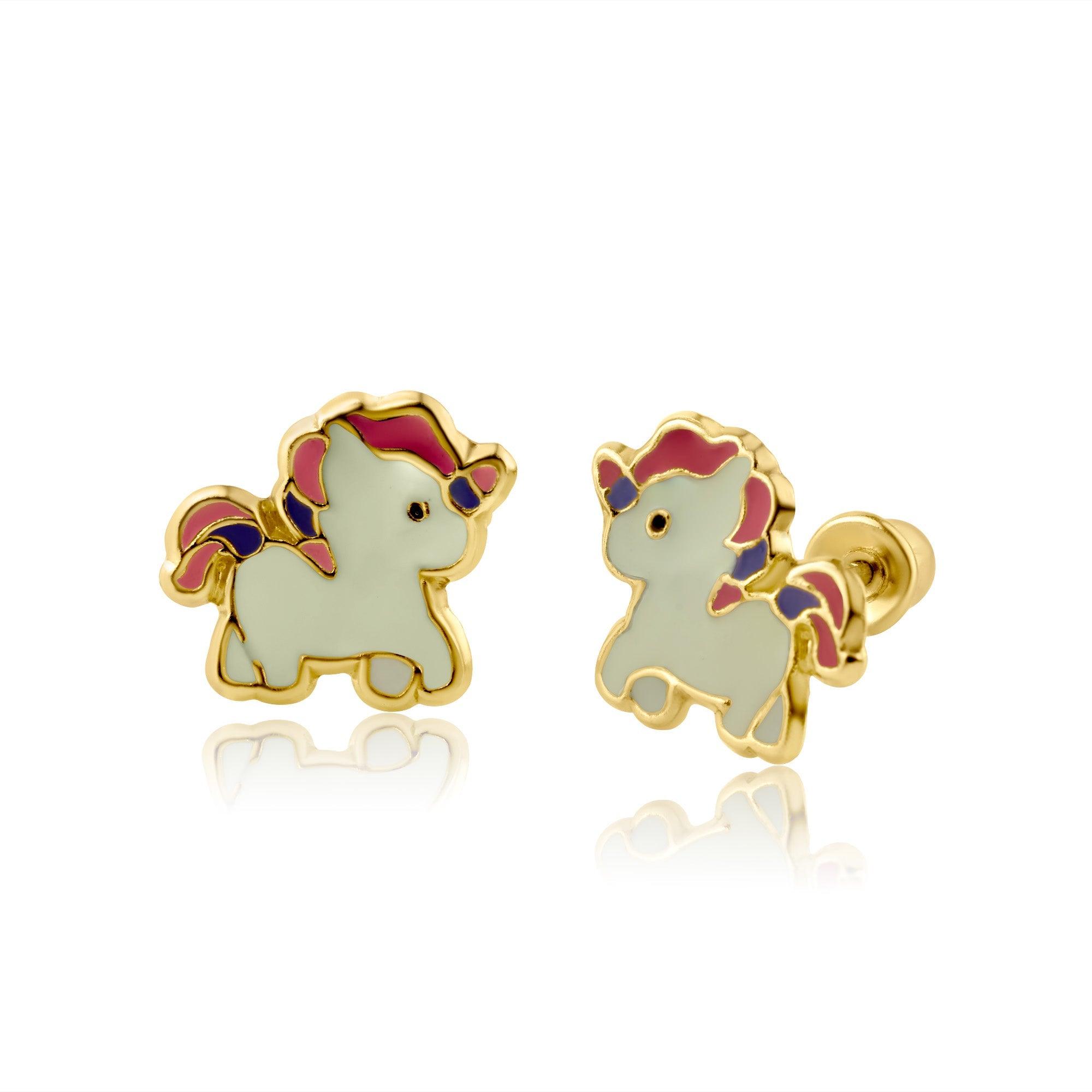 14E00190. - 14 Karat Yellow Gold Unicorn Screw Back Earring