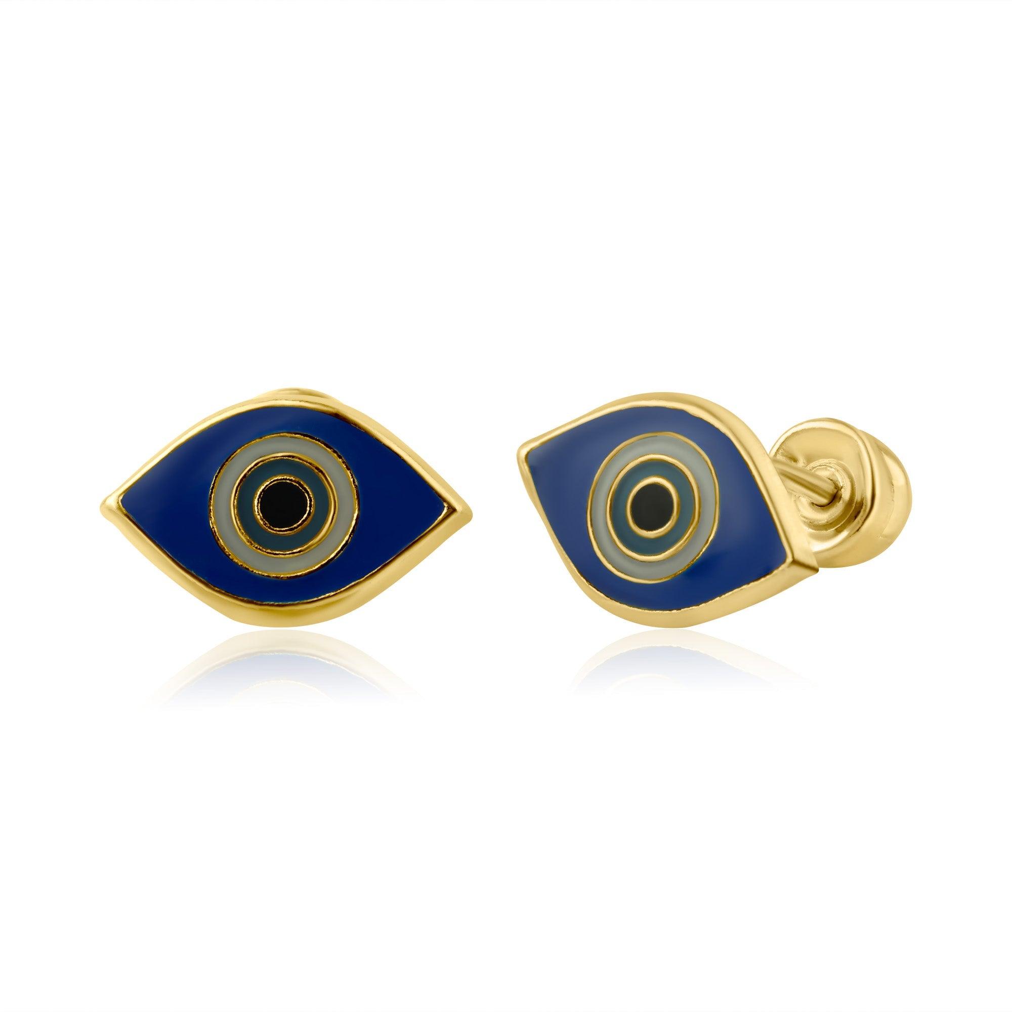 14E00191. - 14 Karat Yellow Gold Evil Eye Screw Back Earring